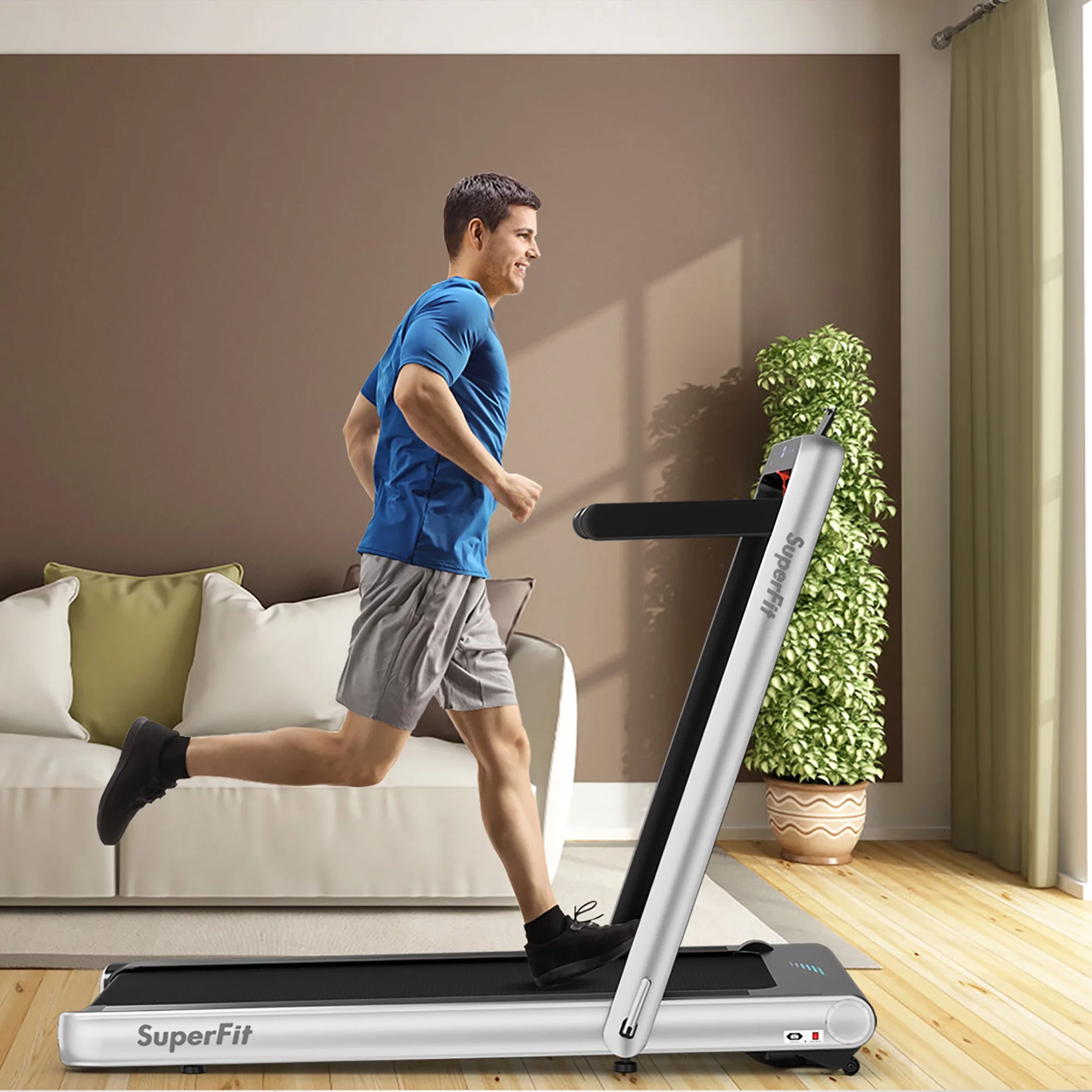 SuperFit 4.75HP 2 In 1 Folding Treadmill W/Remote APP Control White - Womvr