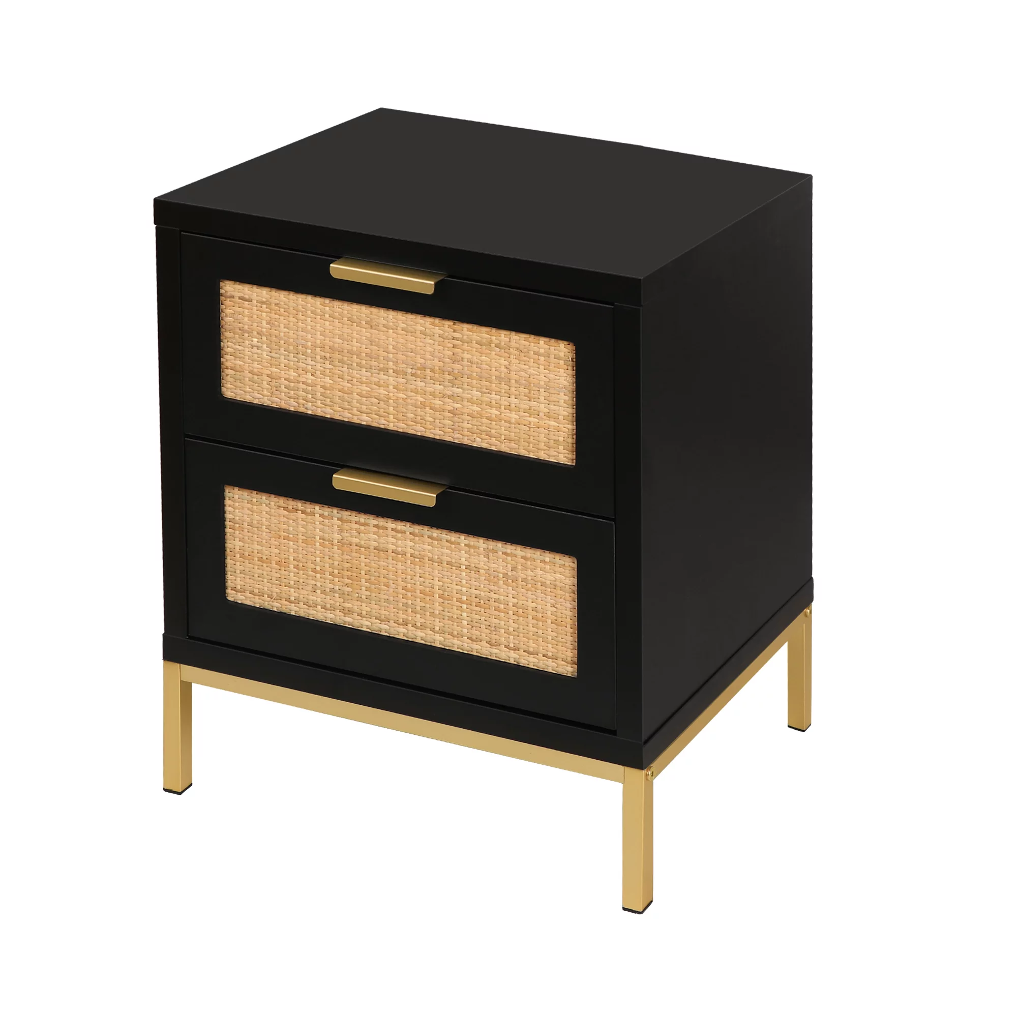 Eumyviv Modern Farmhouse Nightstands with 2 Rattan Drawer,Wood Bedside Table Storage Cabinet for Bedroom, Living Room,Natural Oak H0021 - Womvr