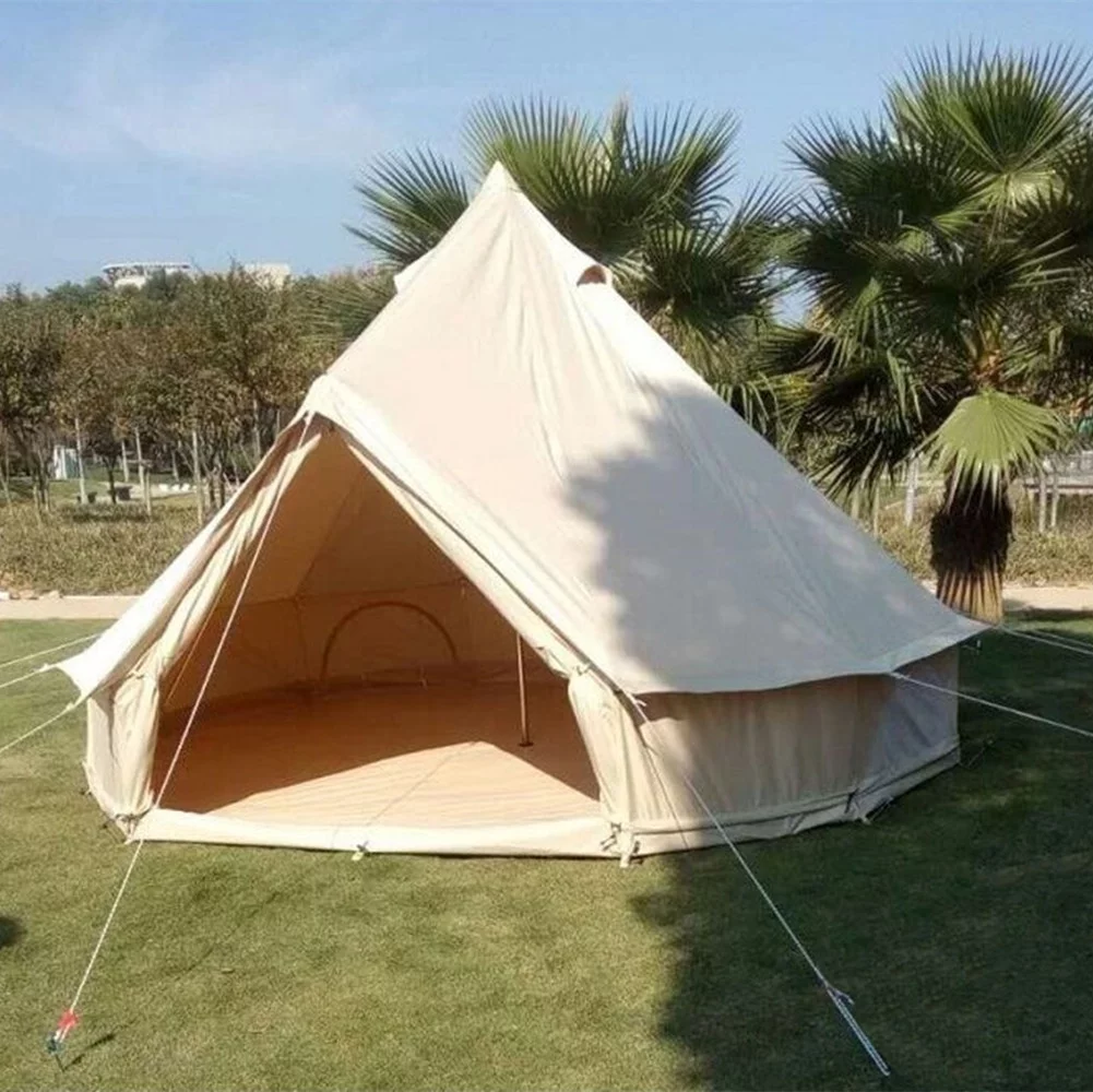 Latourreg Outdoor Glamping Waterproof Cotton Canvas 16.4ft(5M) Bell Tent with Side-Wall Stove Jack Glamping Yurt Tent with Mesh Screen Door and Windows - Womvr