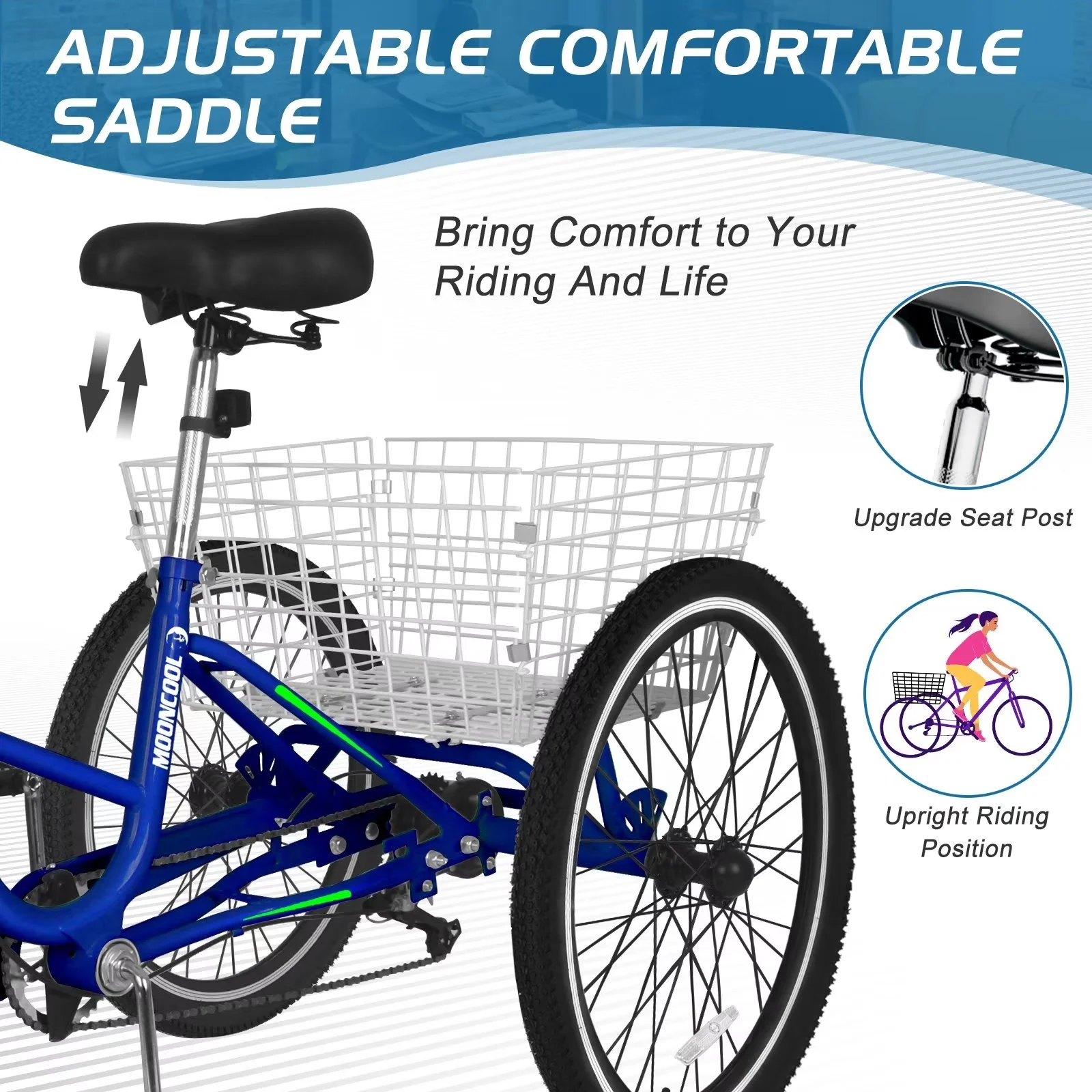 MOPHOTO 20/24/26 inch Adult Tricycle Folding 3 Wheel Cruiser Bikes 7 Speed, Portable and Foldable Trikes with Cargo Basket for Men & Women Outdoor Cycling, Purple - Womvr