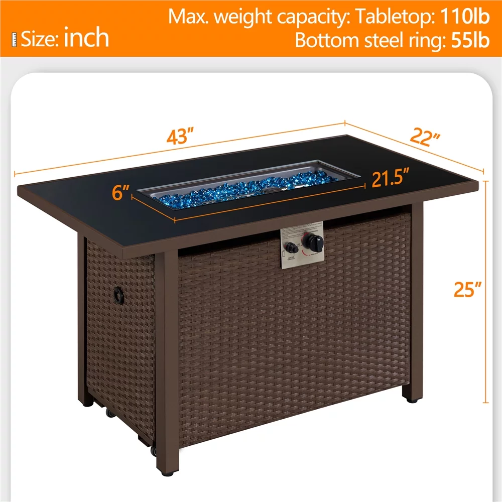 Topeakmart 43'' Propane Fire Pit Table with Tempered Glass Tabletop 50,000 BTU, Black - Womvr