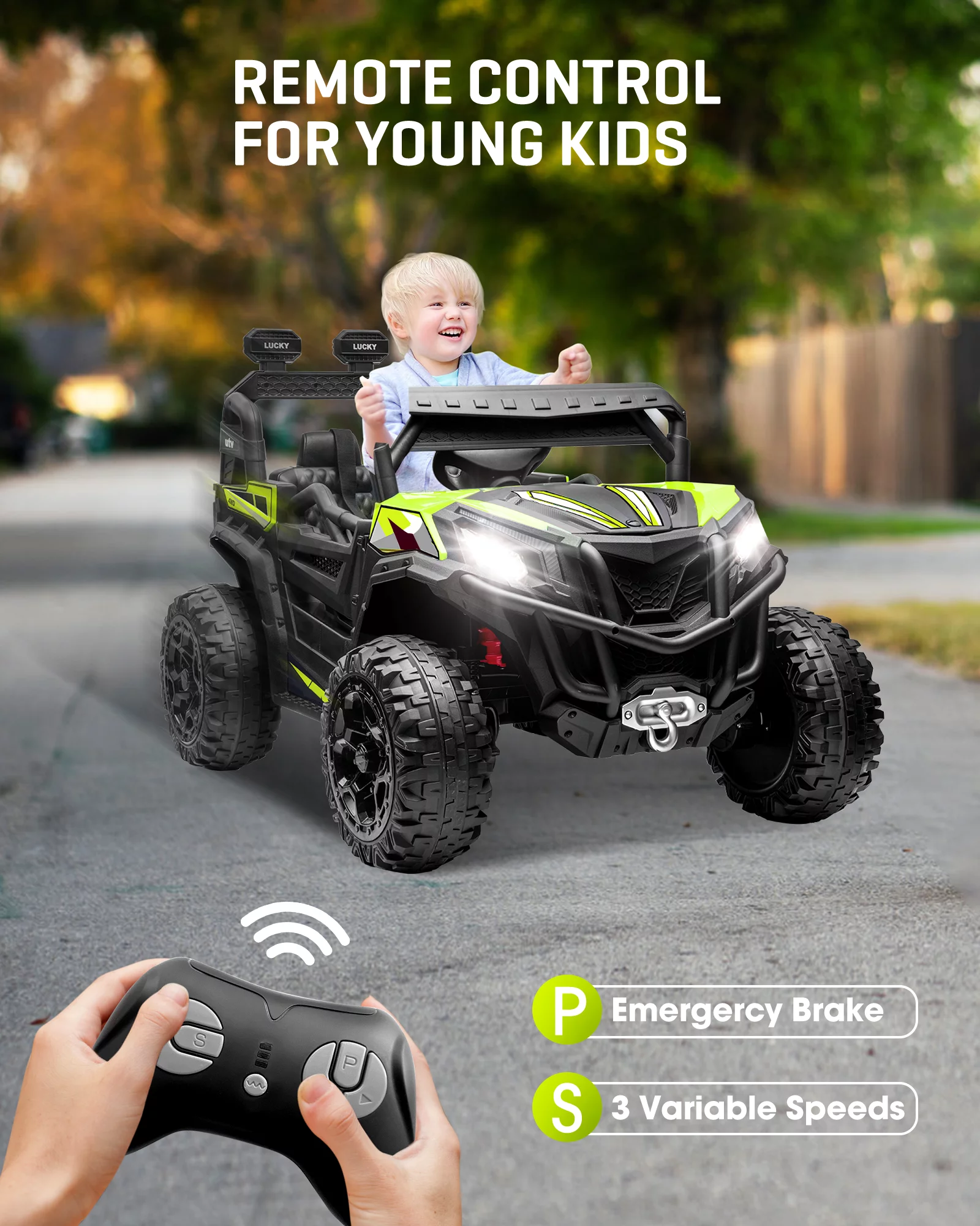 TOKTOO 24V Ride on Car, 4WD Powered Ride on UTV with Remote Control & Trunk Storage Space,  1 Seater Kid Car for Boys Girls -Blue - Womvr