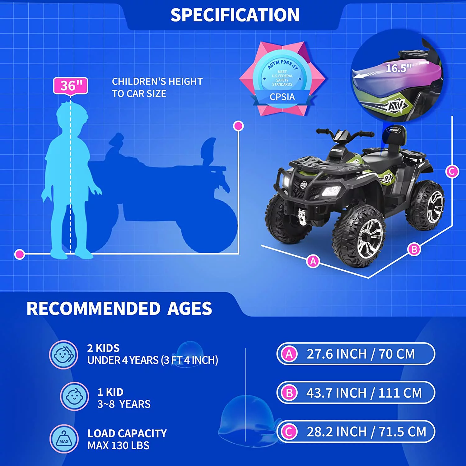 Joywhale 24V Kids Ride on ATV 4WD 2 Seater Quad Easy-Drag 4-Wheeler, with Big Battery, 4x75W Powerful Engine, Metal Suspension, BW-A20s - Womvr