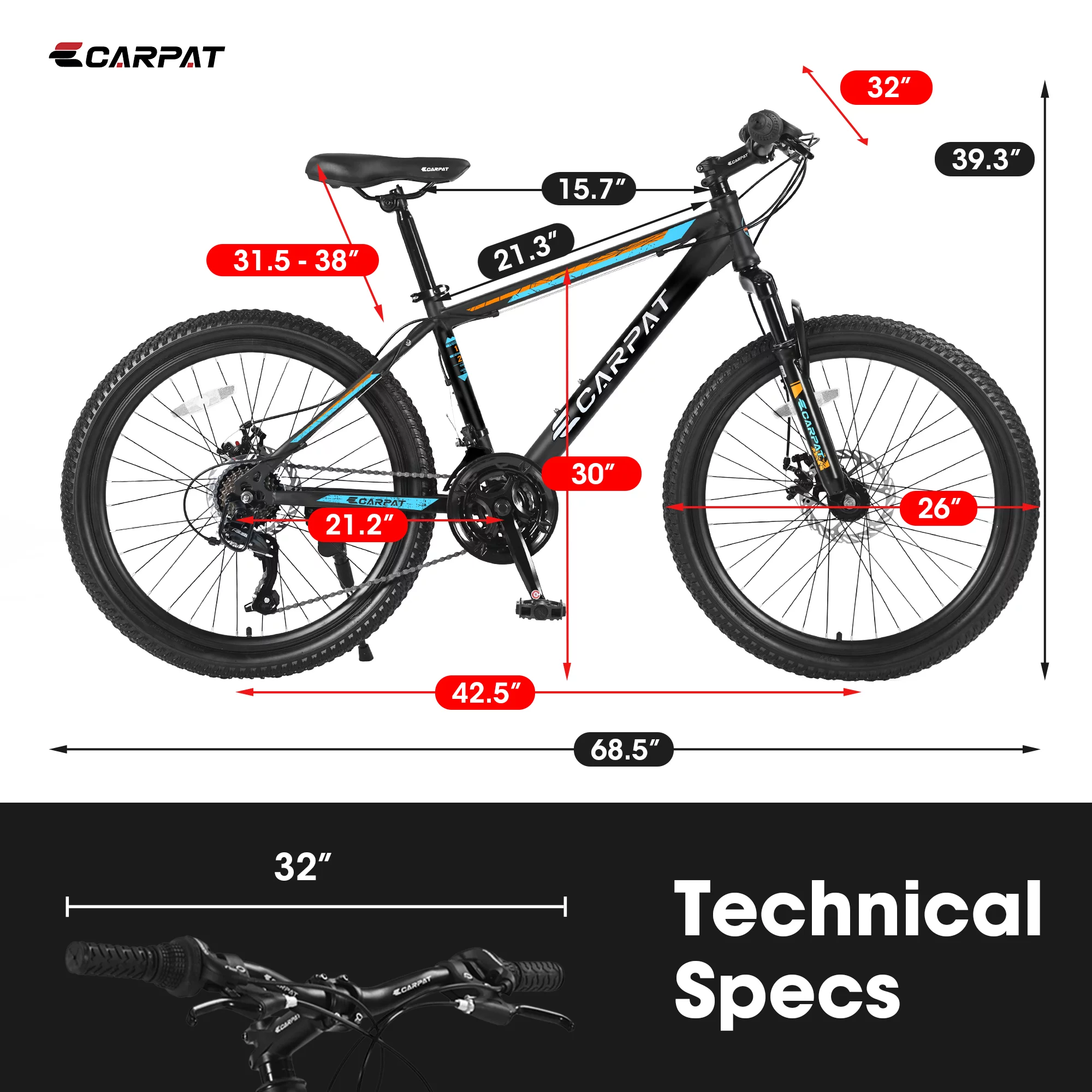 26 inch Mountain Bike for Men, Adult Mens Bike with 21 Speed & Disc Brakes - Womvr