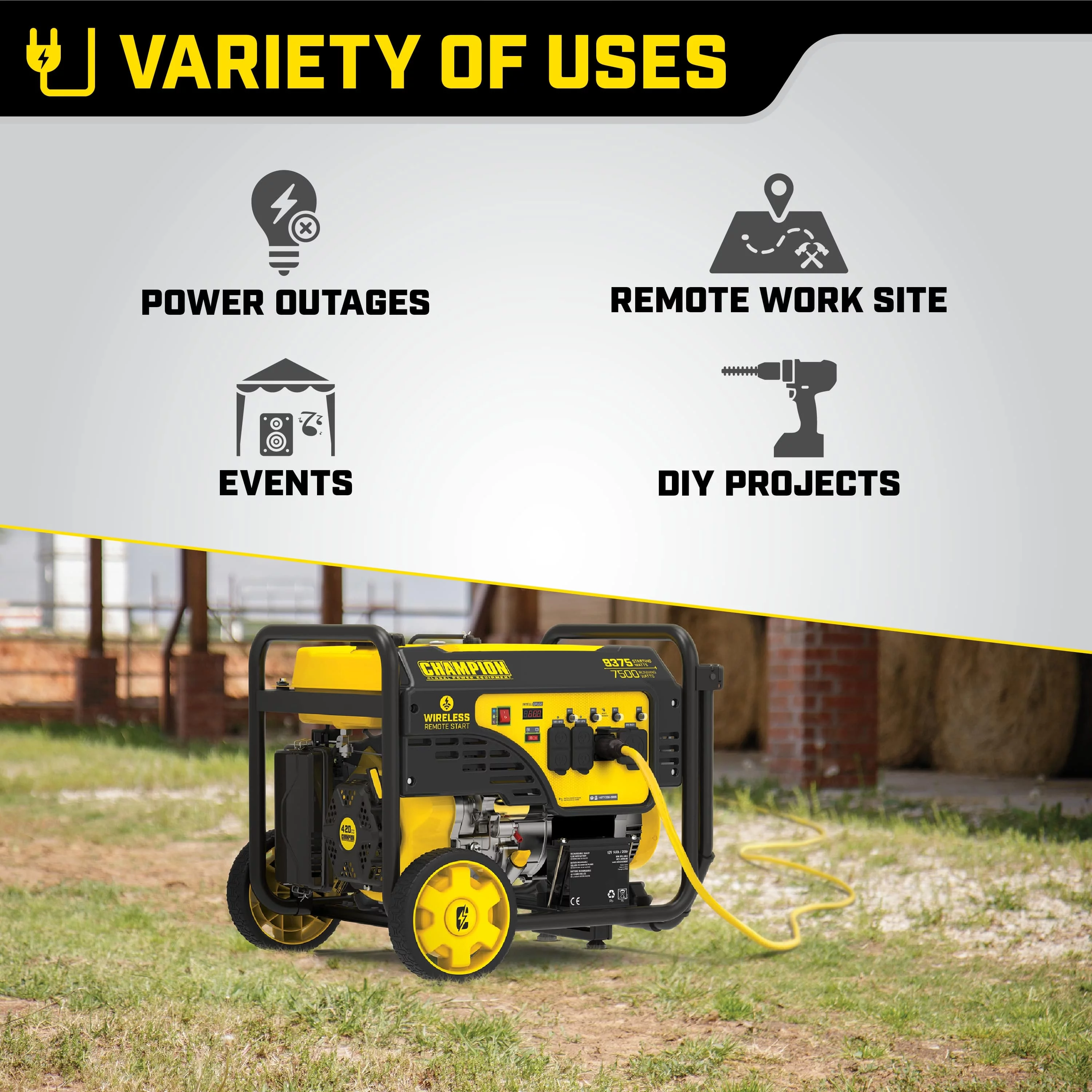 Champion Power Equipment 9375/7500 Watts Portable Generator with Wireless Remote Start - Womvr