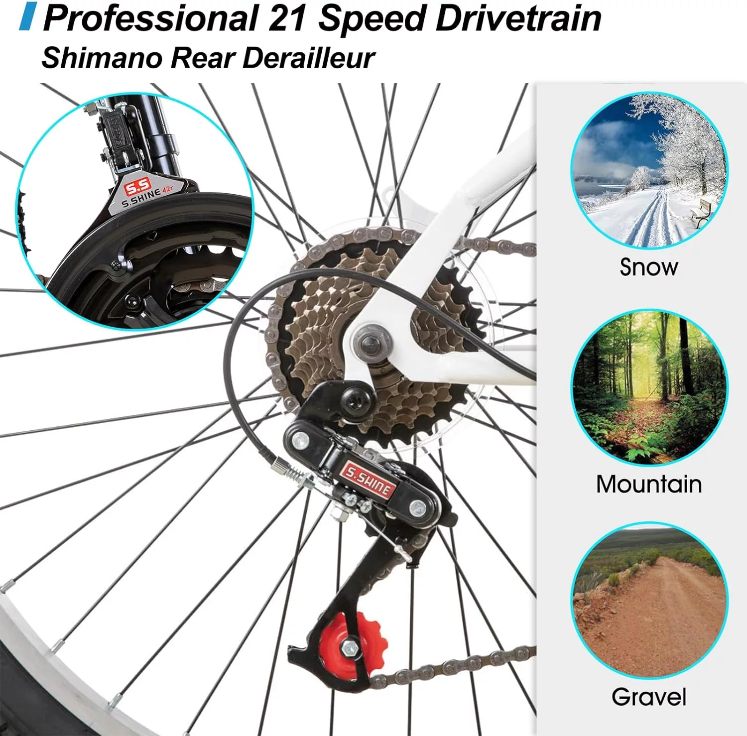 Hiland 24 26 inch Mountain Bike for Men Women, 21 Speeds MTB Bicycle for Adult Youth - Womvr