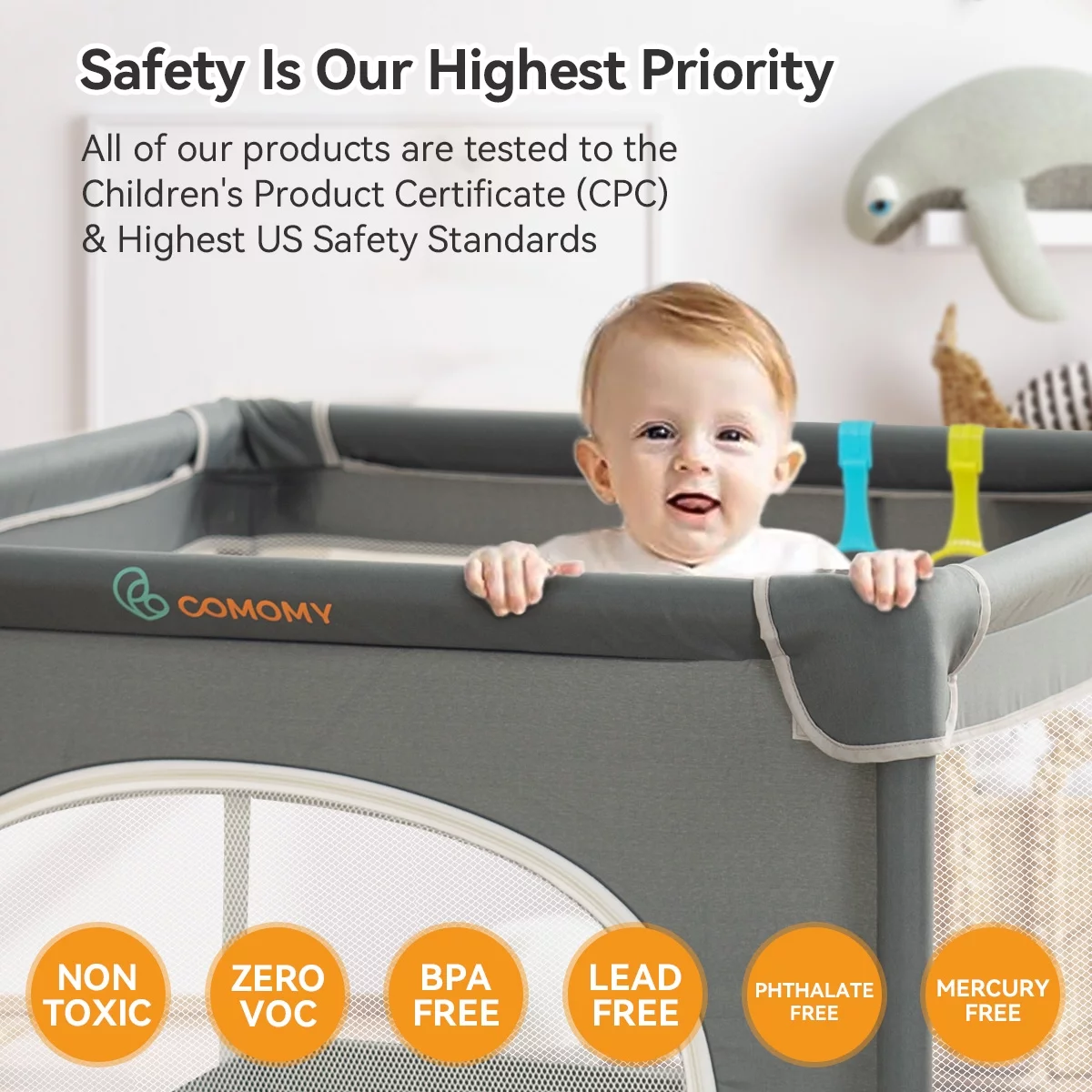 Baby Playpen, 36x36x27inch Portable Soft Mesh Sturdy Pipe Ample Space for Toddler, Gray - Womvr