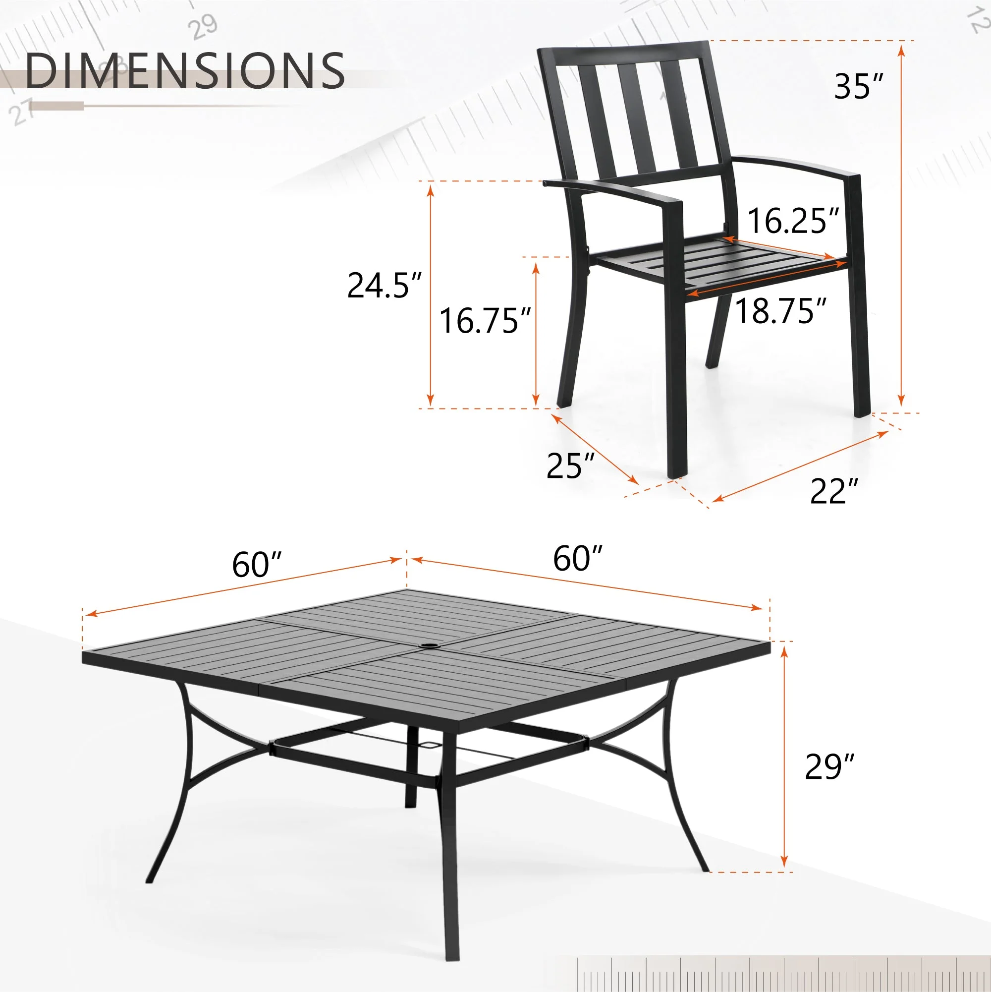 Sophia & William 7 Piece Outdoor Patio Dining Sets Metal Furniture Table and Stackable Chairs - Womvr