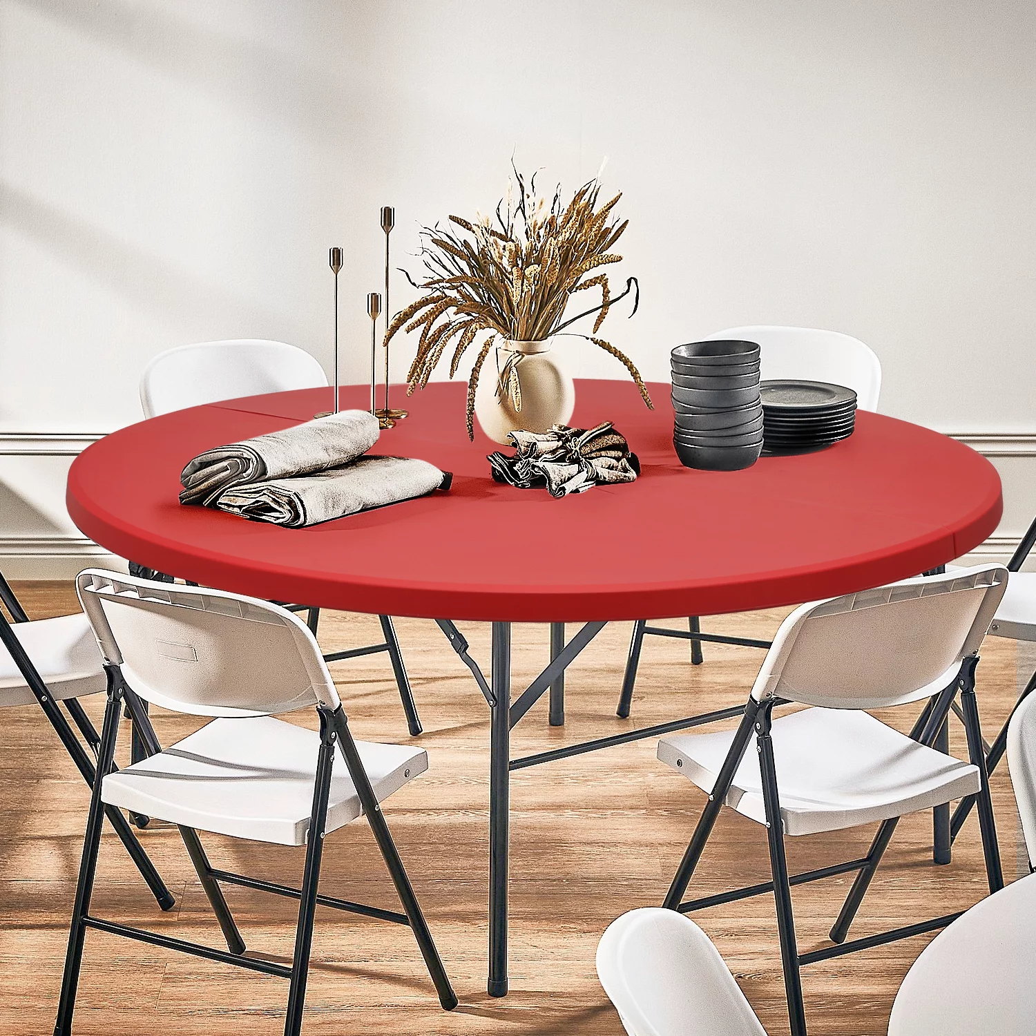 MoNiBloom 5 foot Round Bi-Fold Plastic Table, Metal Frame Indoor Outdoor 60 Inch Foldable Desk for Kitchen Party Wedding, Grey - Womvr