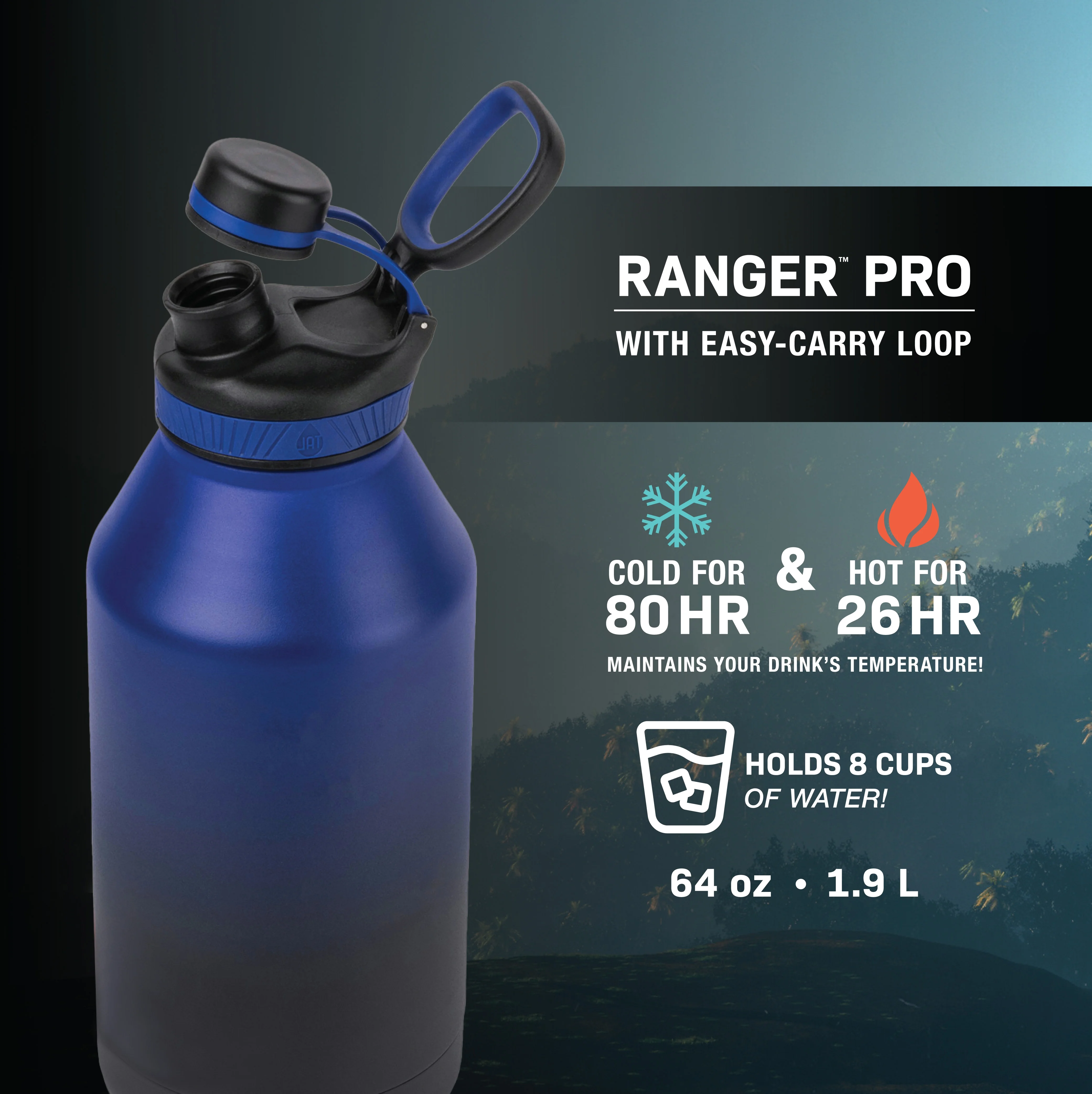 TAL Stainless Steel Ranger Water Bottle 64 fl oz, Black - Womvr