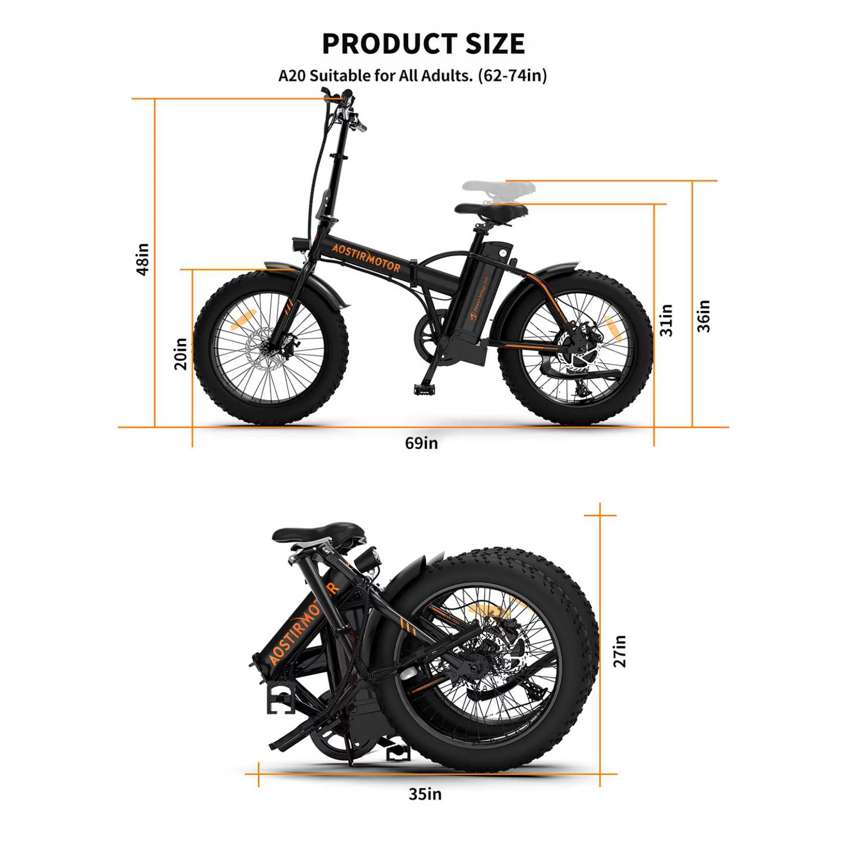 Folding Electric Bike 20x4 Inch Fat Tire Electric Bike with 500W Motor 36V 13AH Removable Lithium Battery,Ebike for Adults - Womvr