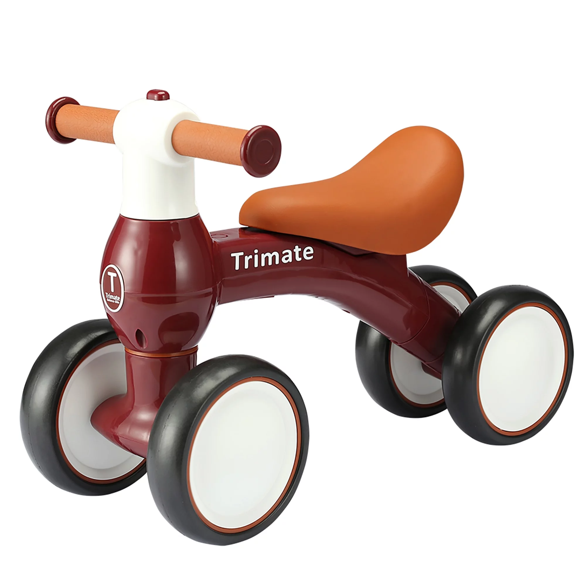 Trimate Baby Walker Balance Bike, Wine Red - Perfect Ride-On Toy for 1-Year-Olds, with 4 Wheels, Ideal for Boys and Girls (12-24 Months) - Womvr