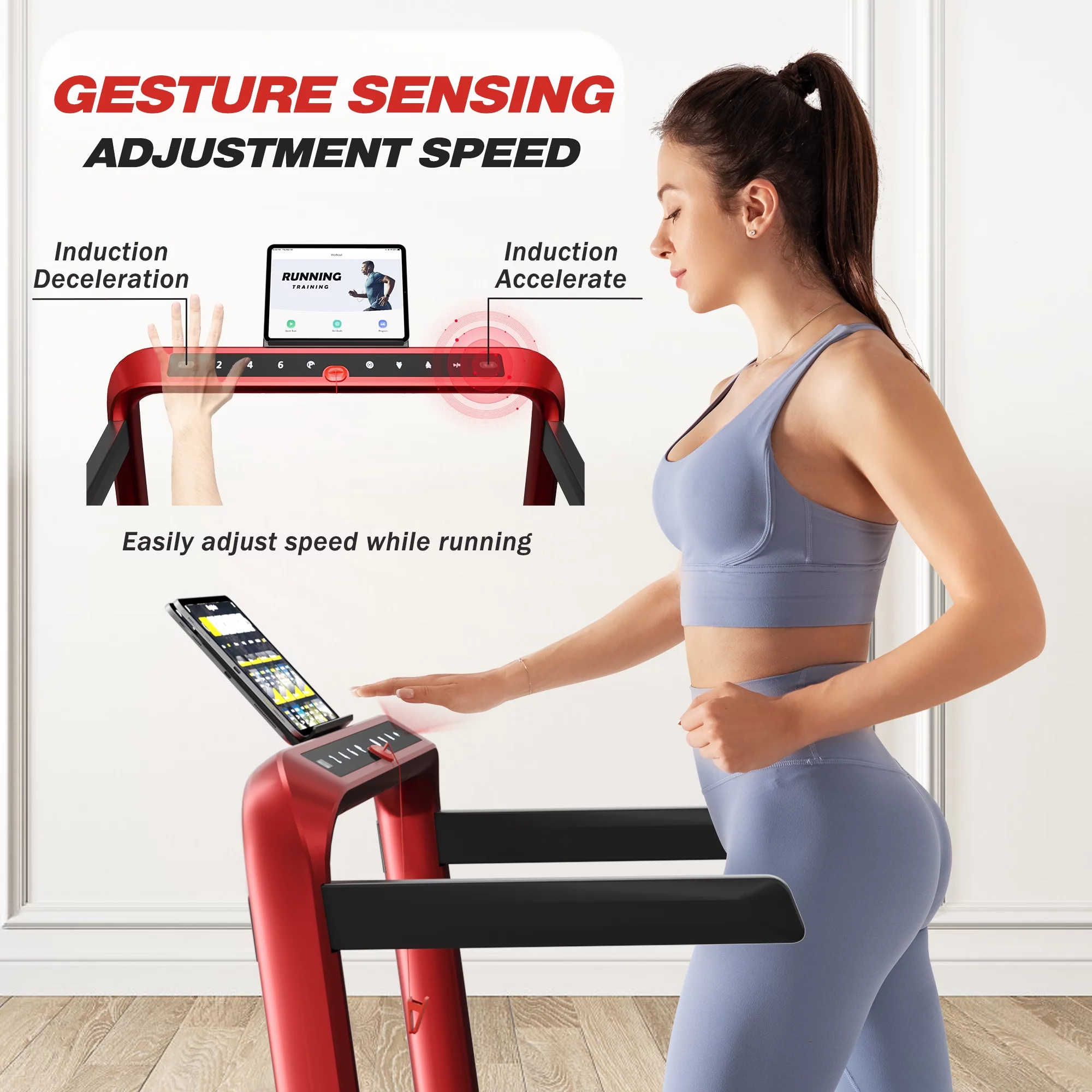 JELENS 2 in 1 Incline Treadmill Under Desk Walking Pad 2.5HP Home Folding Treadmills with Gesture Sensing Control, Walking Machine for Office with Led Display - Womvr