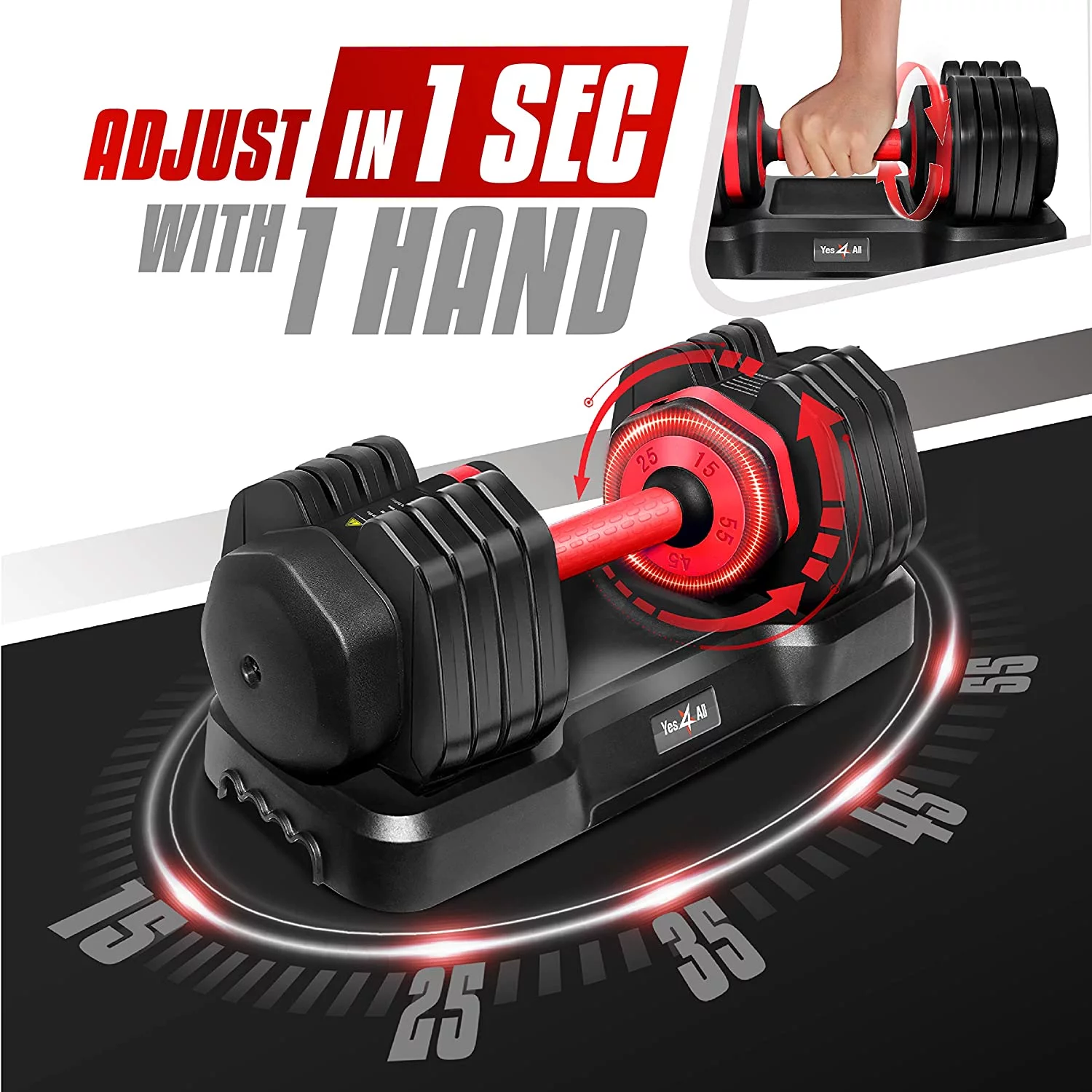 Yes4All 55lbs Adjustable Dumbbell, Quick Select 15-55 Red, Pair - Womvr