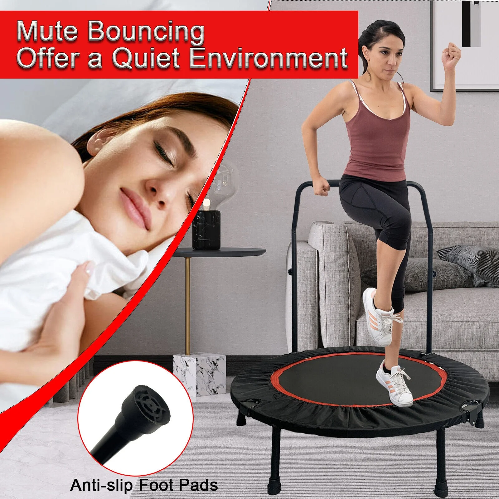 PRIJESSE 660lbs Mini Trampoline for Adults, Indoor Small Rebounder Exercise Trampoline for Workout Fitness for Quiet and Safely Cushioned Bounce, 40 Inch - Womvr