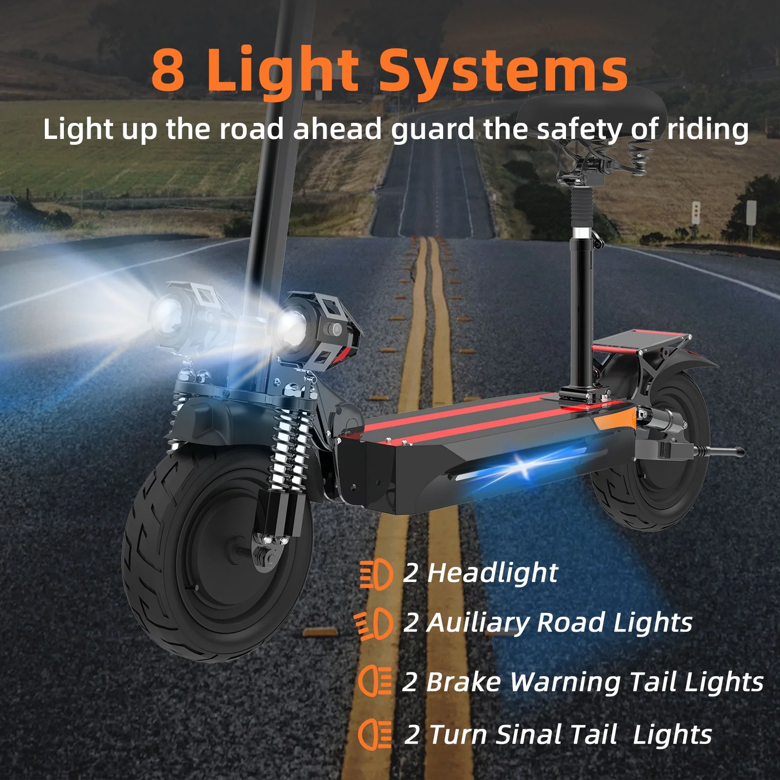 JUEXING Electric Scooter for Adults, 40 Miles Long Range, Dual Motors 2400W, E Scooter with Seat - Womvr