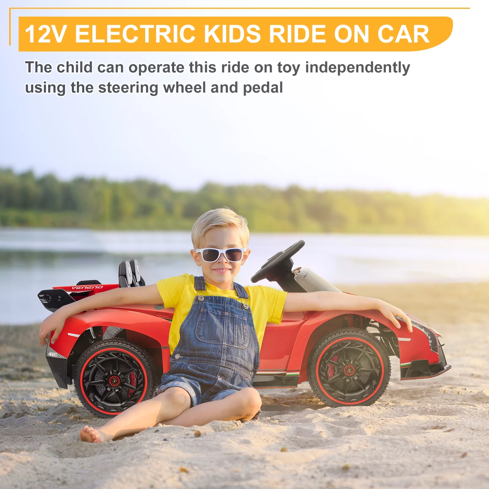 UBesGoo Electric Ride On Car 12V Licensed Lamborghini for Kids Girl, Parent Control, LED Headlights - Pink - Womvr