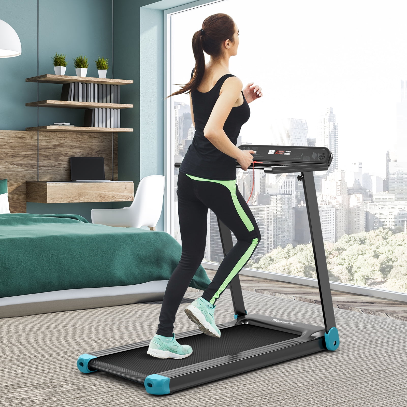 SuperFit  Electric Treadmill Compact Walking Running Machine w/APP Control Speaker - Womvr