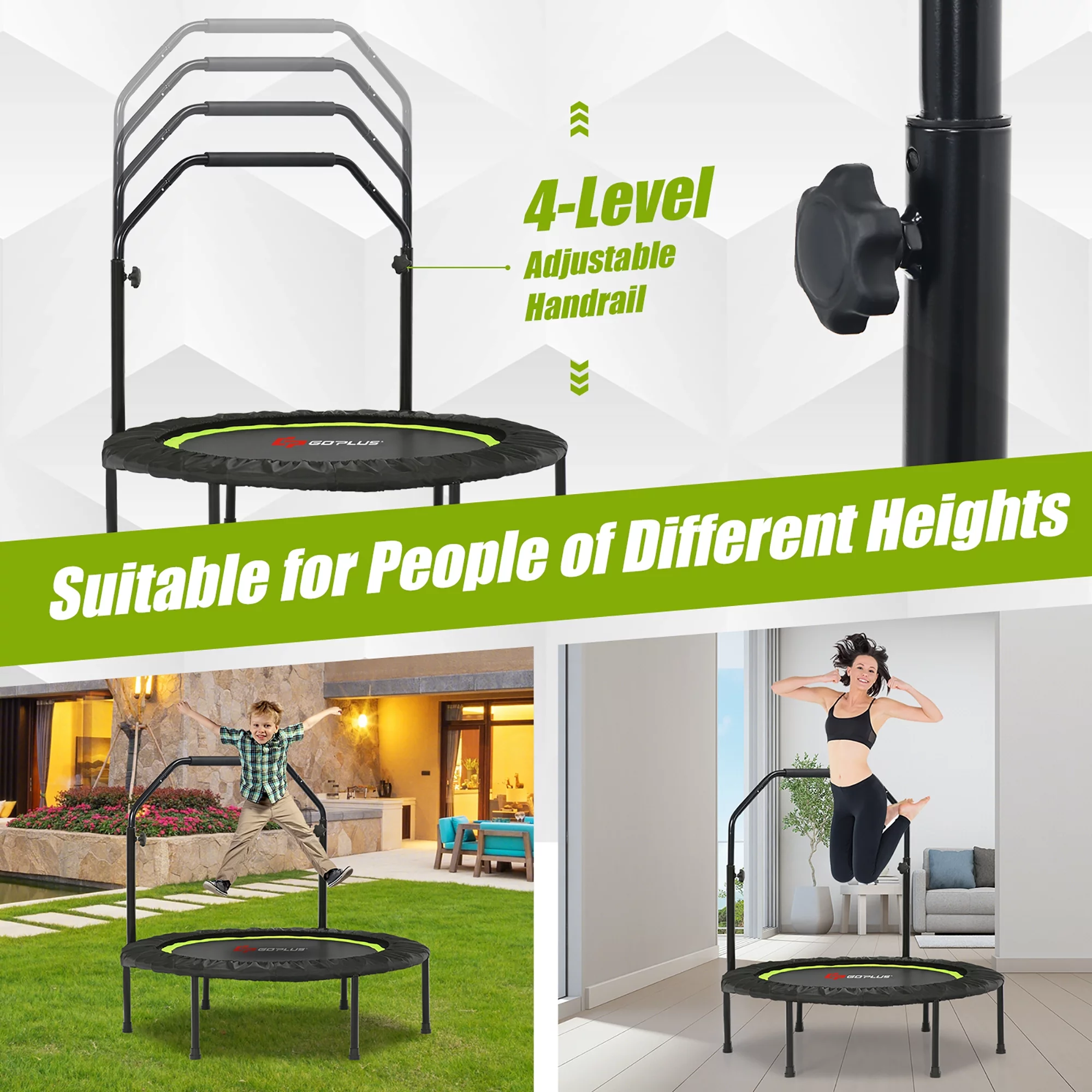 Costway 40'' Foldable Trampoline Fitness Rebounder with Resistance Bands Adjustable Home Green - Womvr