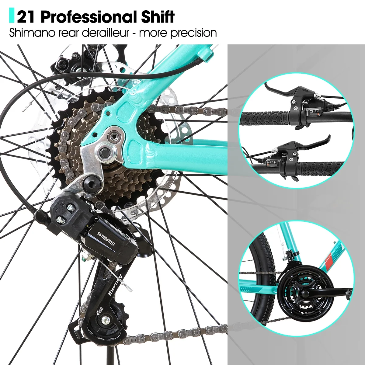 Hiland Mountain Bike for Woman, Shimano 21 Speed 26 inch Wheels Mountain Bicycle, Mint Green - Womvr