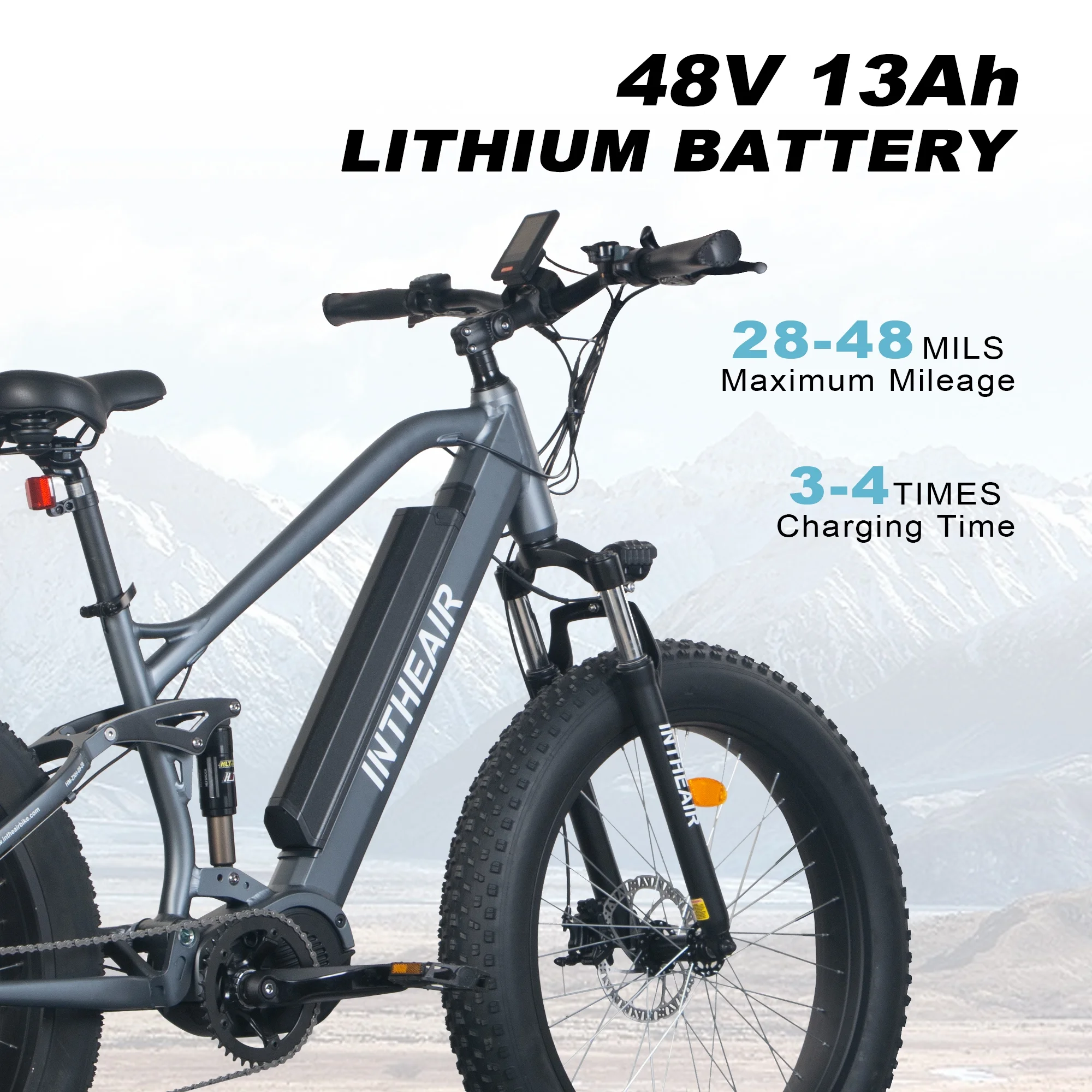 Z9 Model 26'' Fat Tire Electric Bike Commute Electric Bike for Adults Removable Battery 7 Speeds 750W Bafang Mid Motor Ebike Gray - Womvr