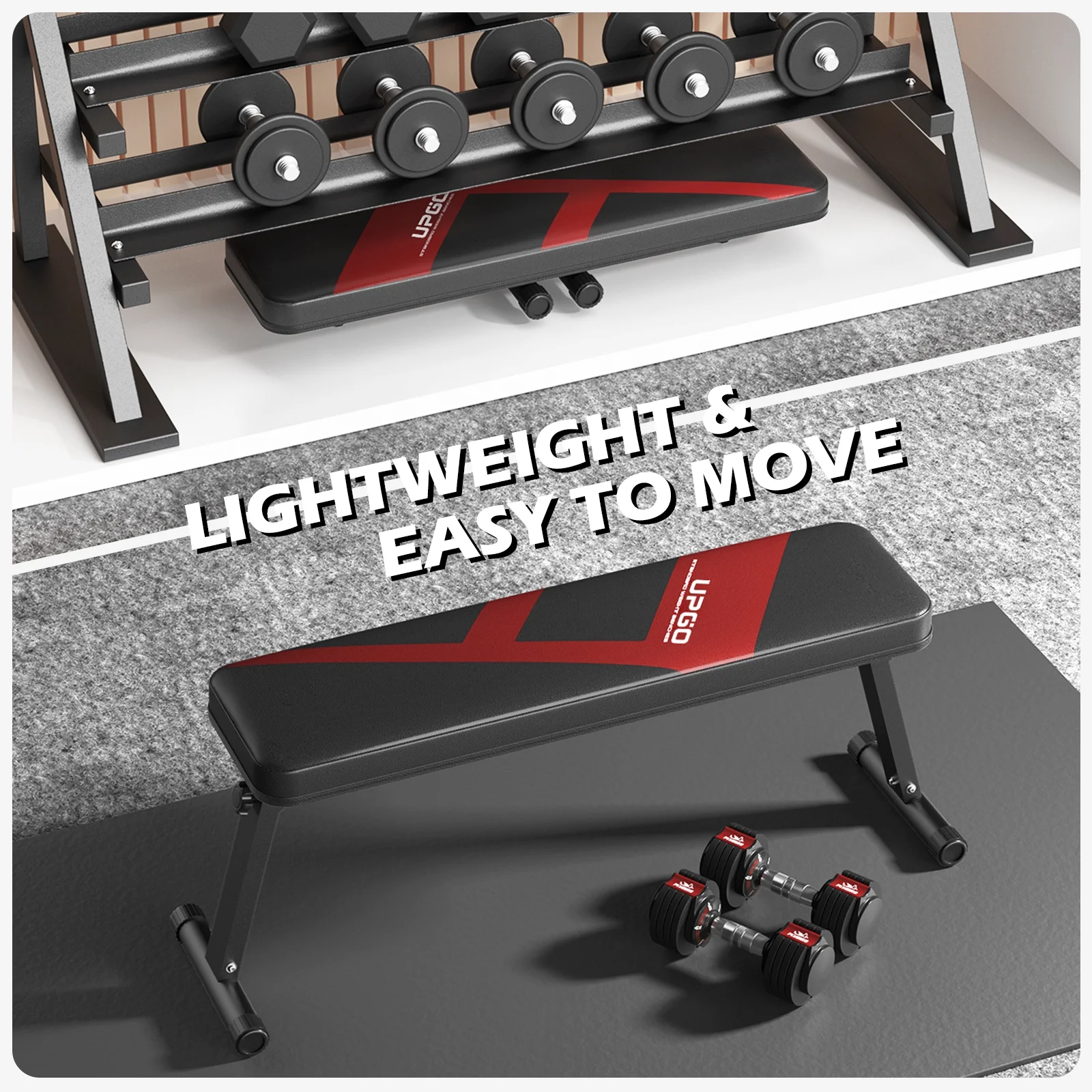UPGO 600LBS Folding Flat Bench, Sturdy Lightweight and Space-saving Bench Press Flat Weight Bench, Easy to Assemble - Womvr