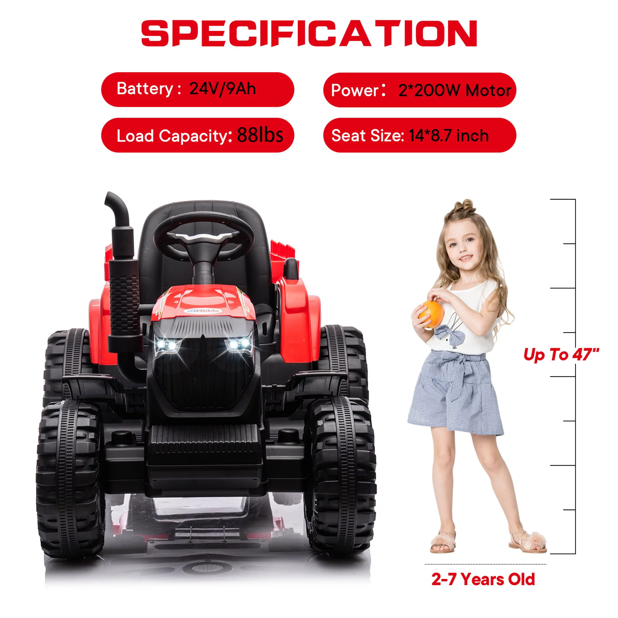 Hikiddo 24 Volt Ride on Toys, Kids Electric Ride On Tractor with Trailer & Remote - Green - Womvr