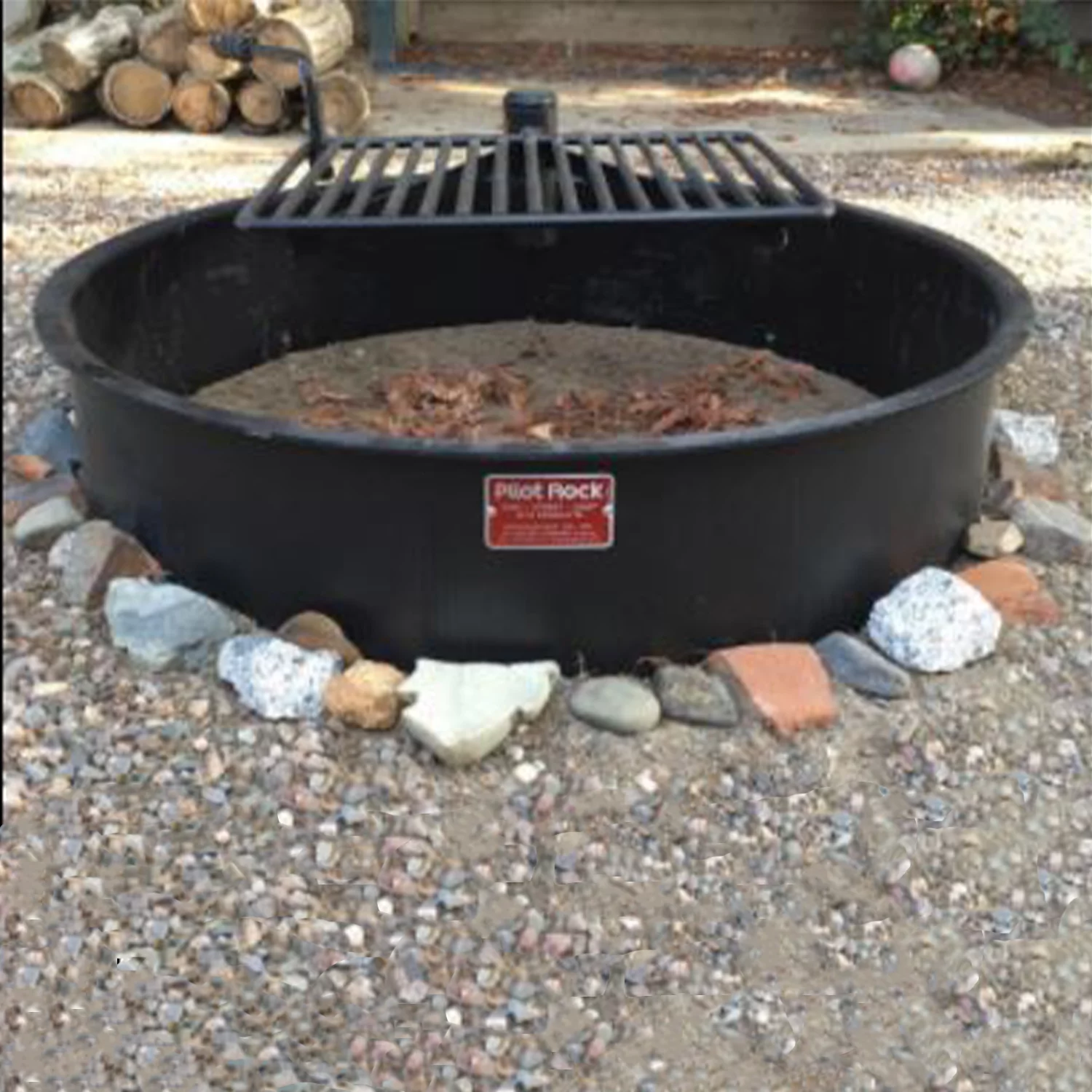 Pilot Rock 30 Inch Steel Ground Fire Pit Ring and Cooking Grate, Black - Womvr