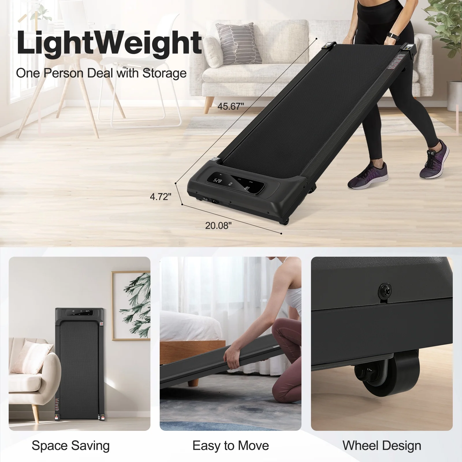 Walking Pad Under Desk Treadmills for Home,Smart App Remote Control 2.5HP Electric Jogging Running Machine with LED Display 300lbs Capacity - Womvr