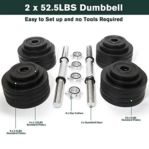 105lbs Adjustable Dumbbell Set One Pair of Adjustable Dumbbells Kits - 105 Lbs (52.5lbs X 2pc) - Womvr