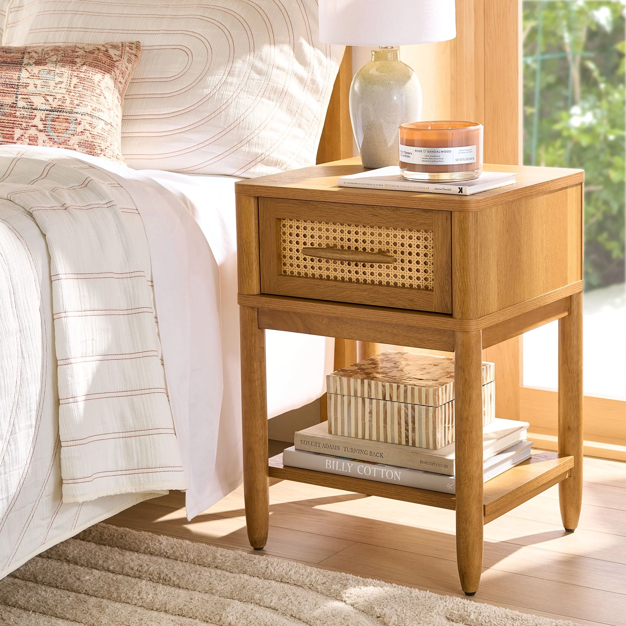 Better Homes & Gardens Springwood Caning Nightstand, Light Honey Finish - Womvr