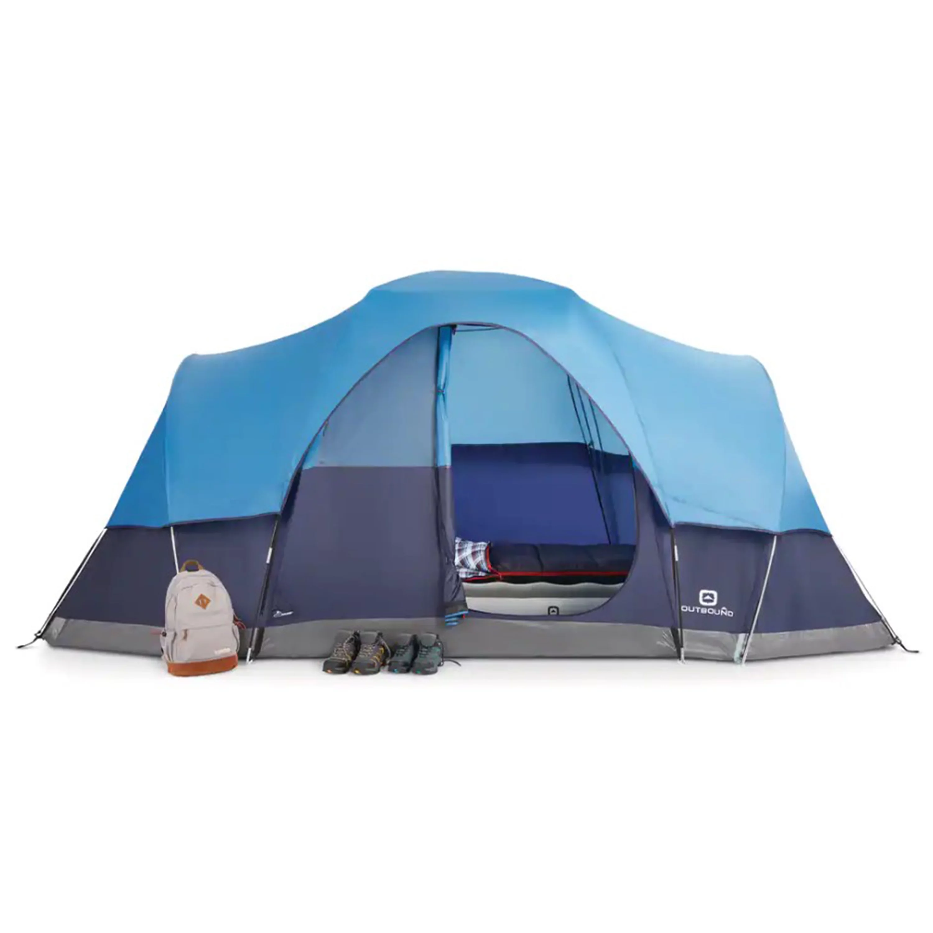 Outbound 8 Person 3 Season Easy Up Dome Tent with Room Divider & Rainfly - Womvr
