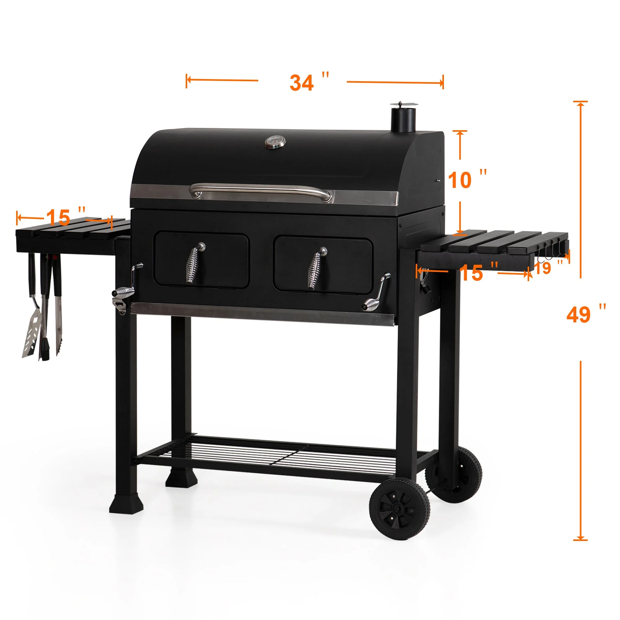Alpha Joy 34-inch BBQ Charcoal Grill Outdoor Portable Barbecue Grill - Womvr