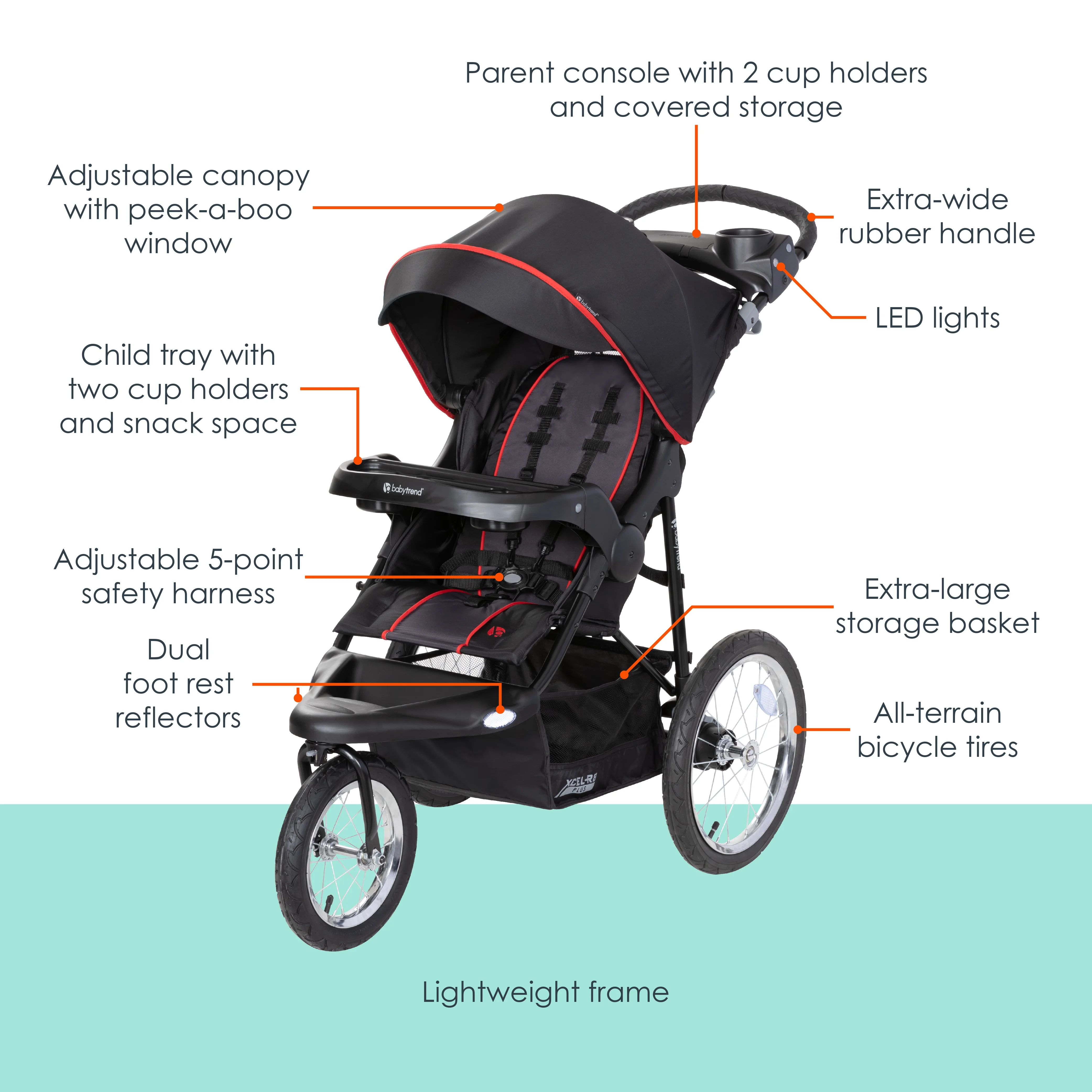 Baby Trend Xcel-R8 Plus Jogging Stroller - Liberty Grey - Womvr