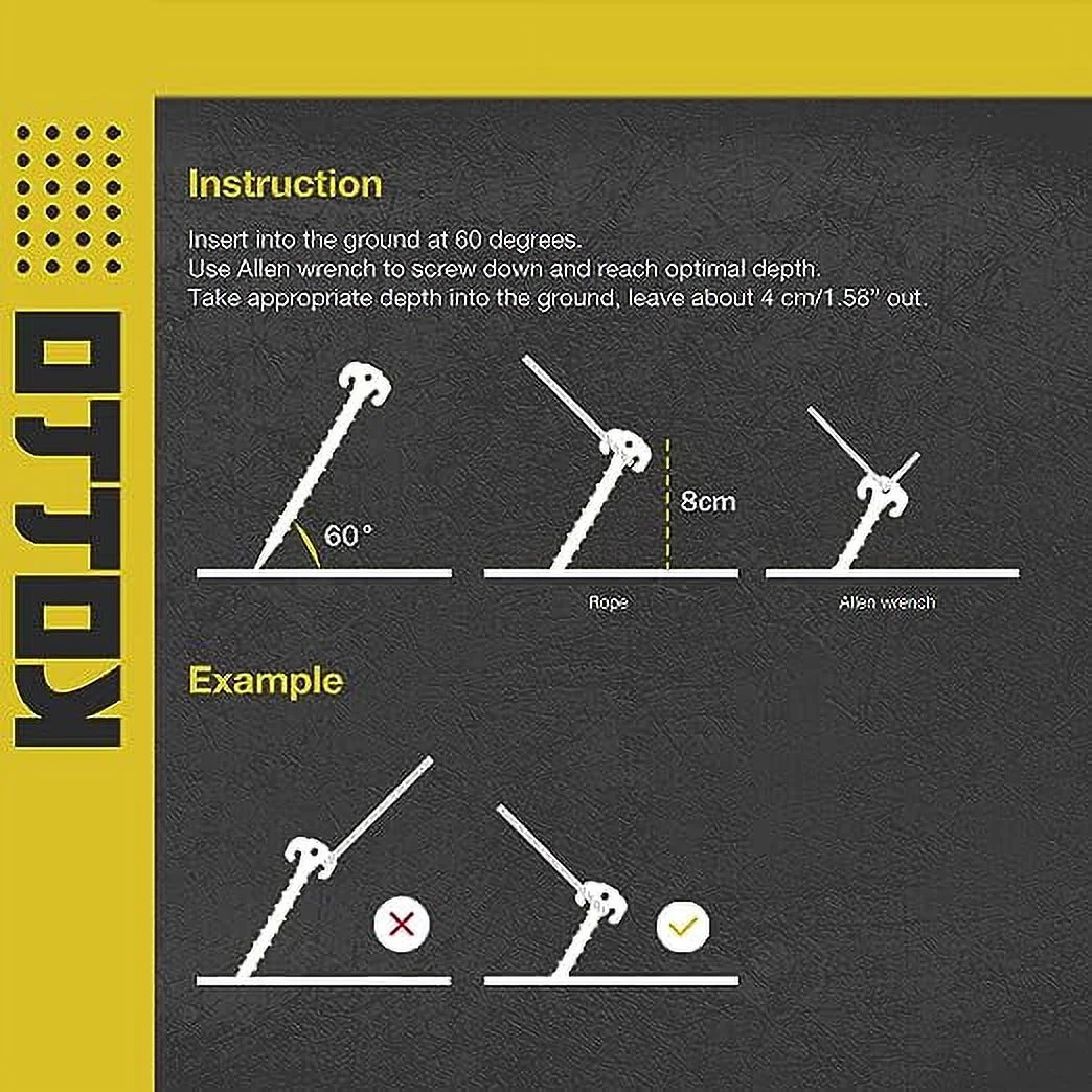 Kotto Large 10 inch Yellow Outdoor Tent Stakes Ultimate Ground Anchor Pegs, 8-Pack Heavy Duty Screw Style Plastic Ground Stakes - Womvr