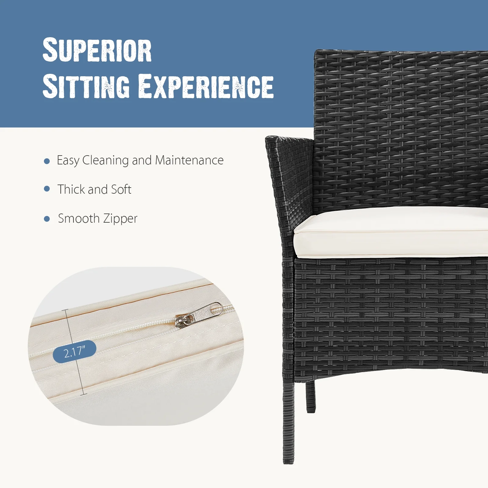 Yangming Outdoor Patio Furniture Set with Sectional Sofa, Table, Chairs and Thick Cushions - Perfect for Lawn, Garden, Backyard or Pool Area, Black - Womvr