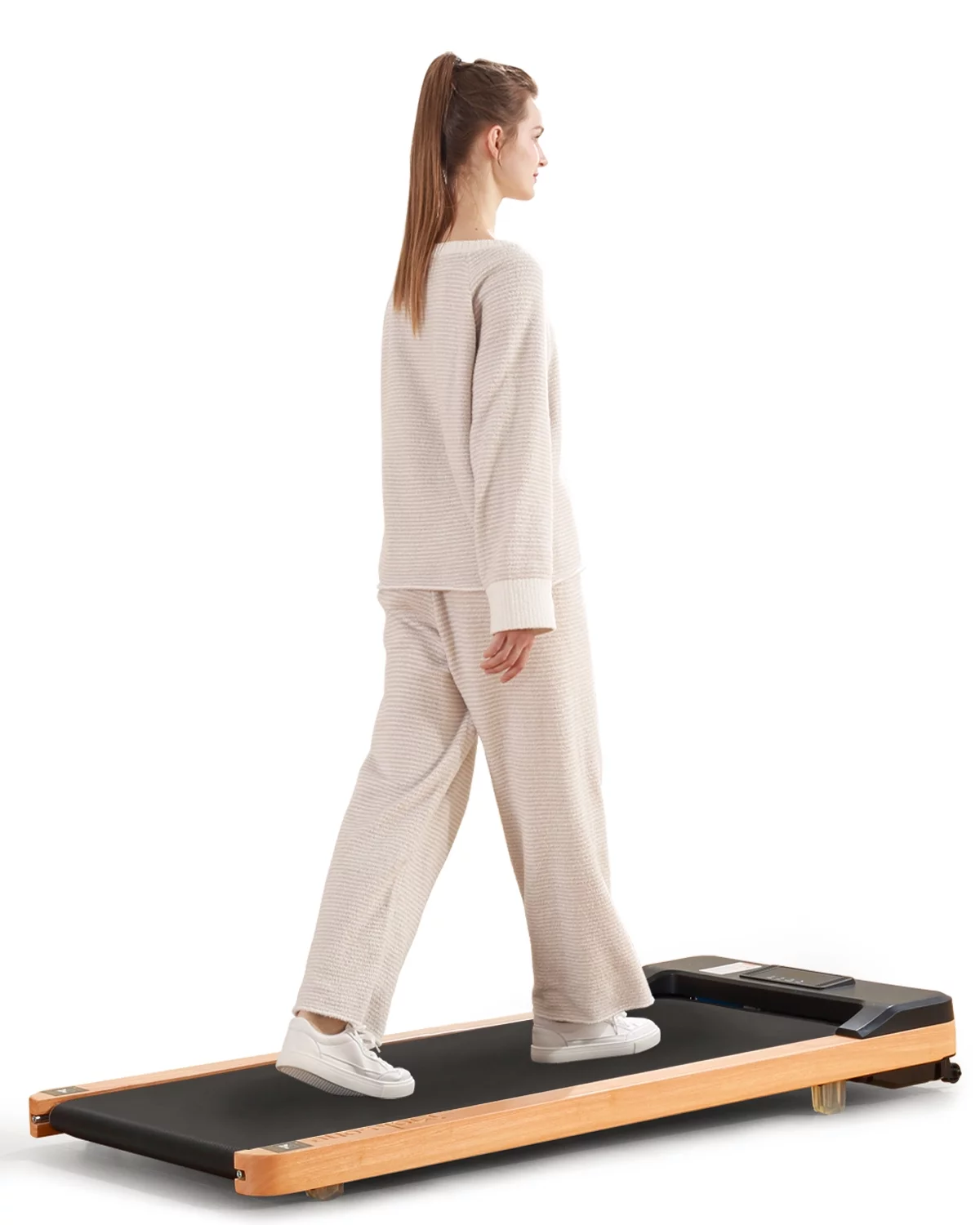 Maksone 2.25HP Installation-Free Under Desk Natural Wood Treadmill with Remote Control - Womvr