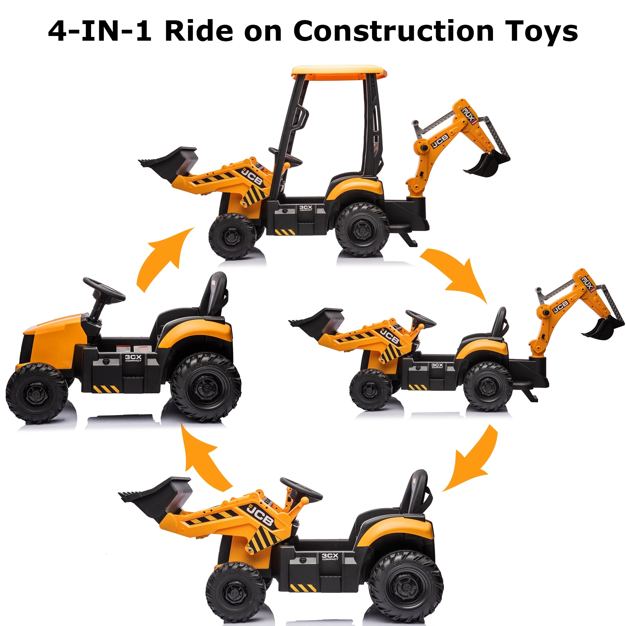 Hikiddo Electric Ride On Excavator for Kids, Licensed JCB 12V Ride-On Construction Toys with Remote - Womvr