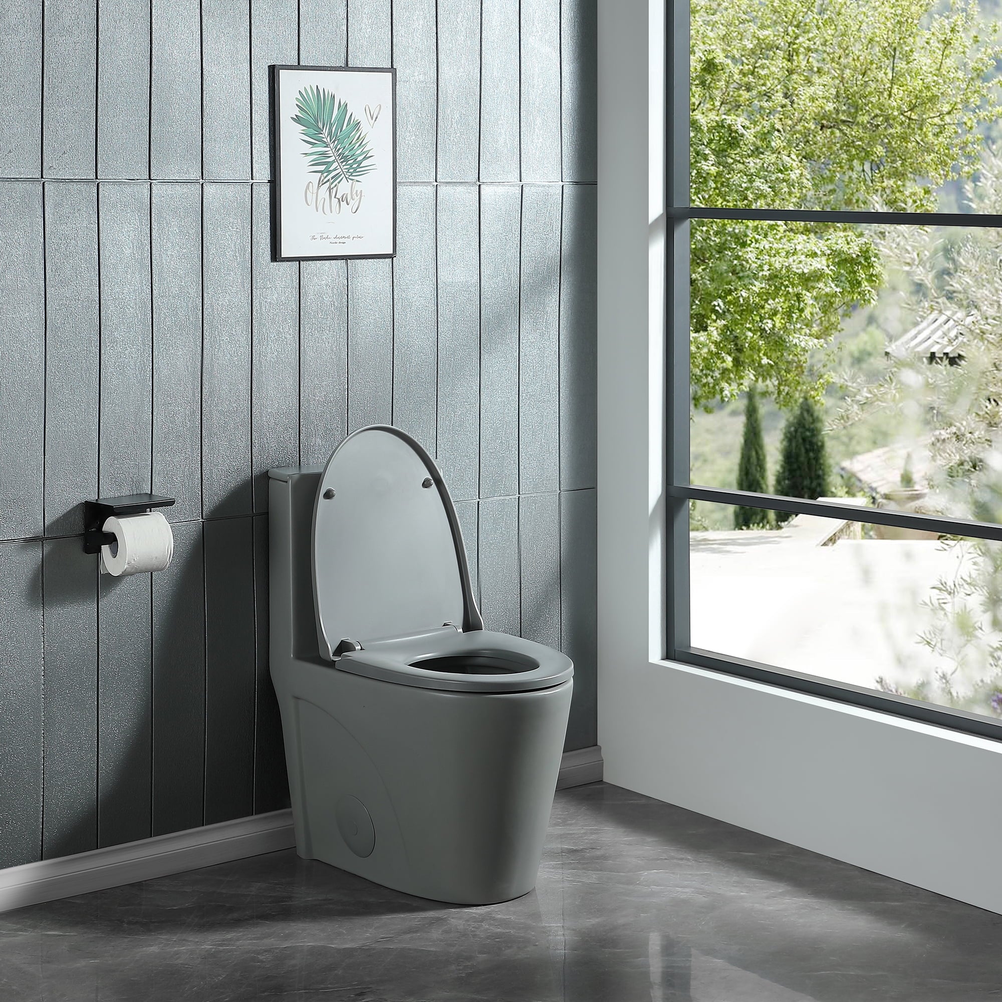 Miniyam 1.1/1.6 GPF Dual Flush Elongated Toilet with Soft-Close Seat, Black - Womvr