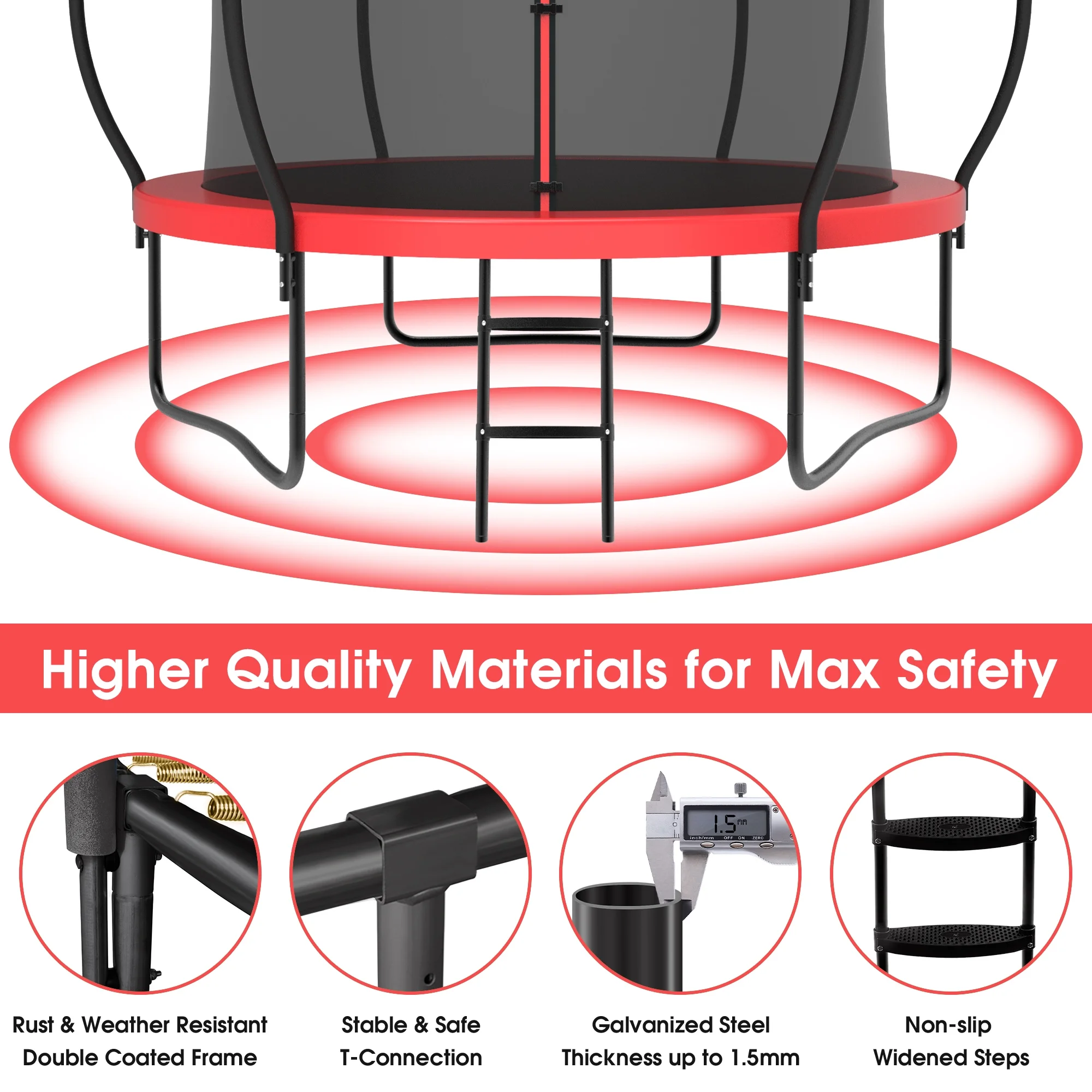 YORIN Trampoline for 2-3 Kids, 8FT 10FT Trampoline for Adults with Enclosure Net, Basketball Hoop, Ladder, 800LBS Outdoor Recreational Trampoline with Light, Sprinkler, Socks, Heavy Duty Trampoline - Womvr