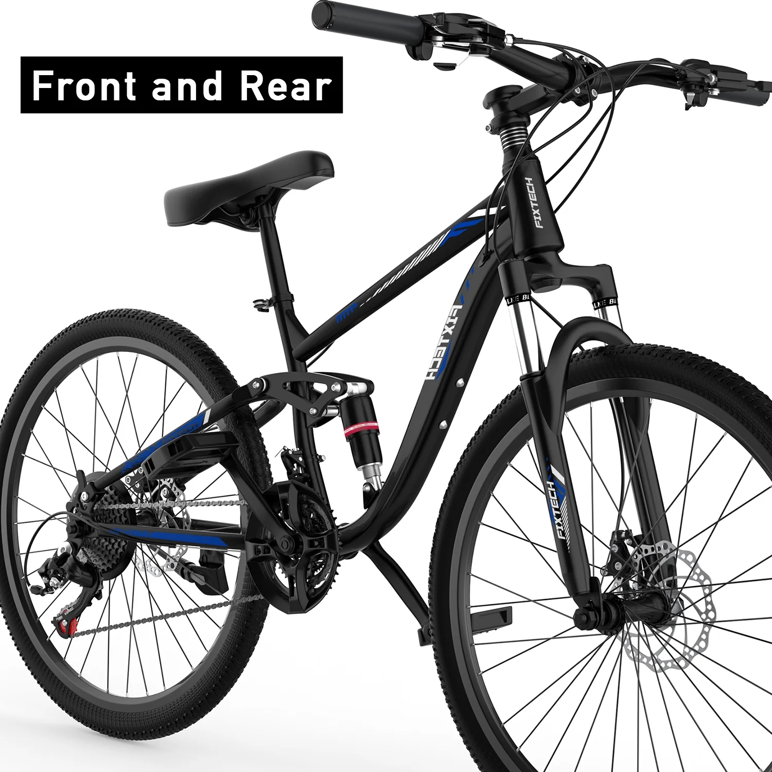 Fixtech 26-inch Mountain Bike with Full Suspension Frame, 21 Speed, Black/Blue - Womvr