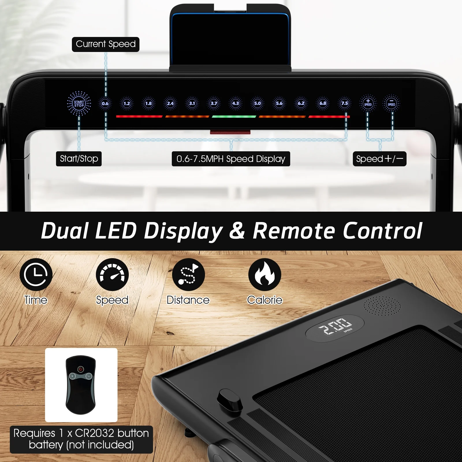 SuperFit Up To 7.5MPH 2.25HP 2 in 1 Dual Display Screen Folding Treadmill Jogging Machine W/APP Control Silver - Womvr