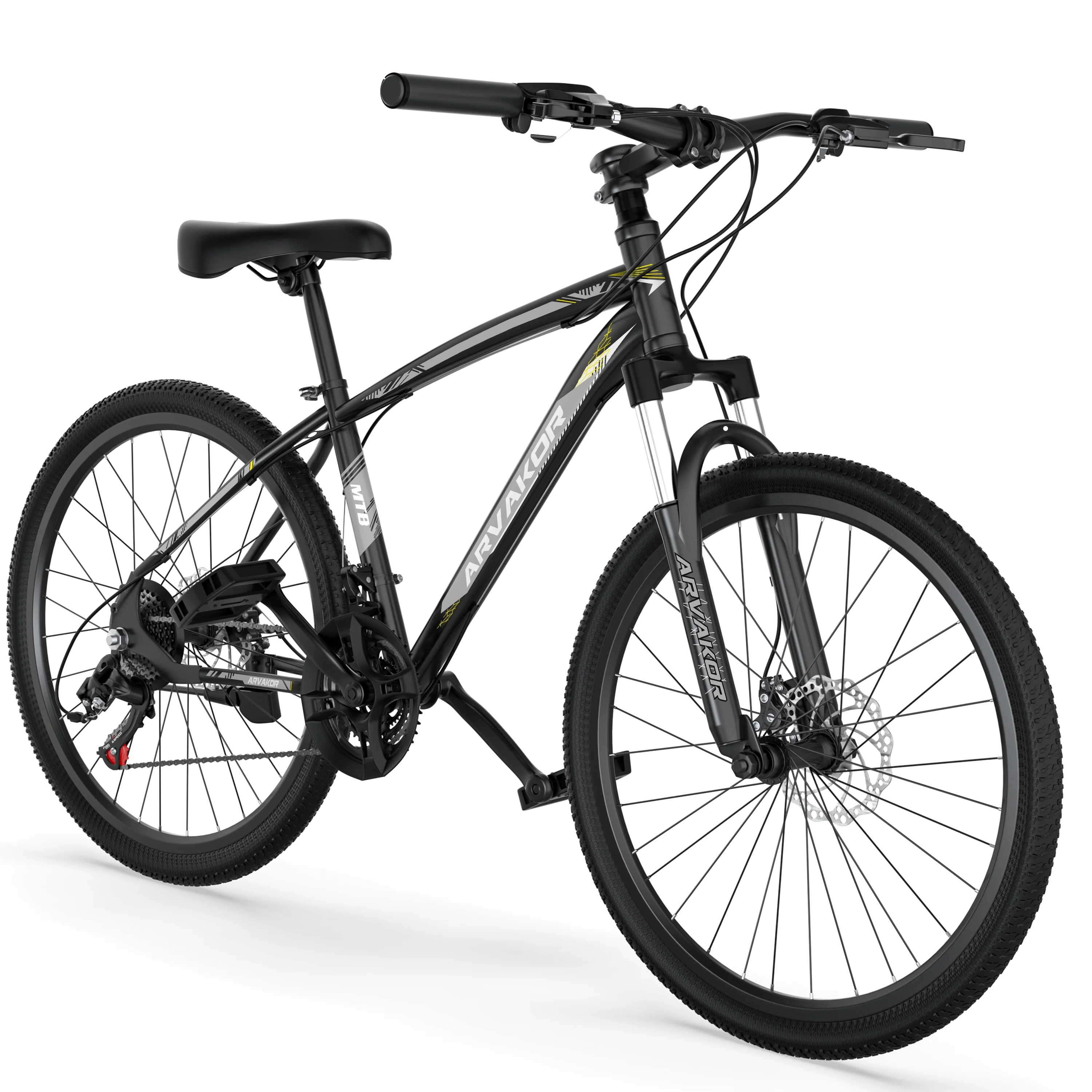 ARVAKOR 26'' Mountain Bikes for Men, 21 Speeds, Double Disc Brake, Gray - Womvr