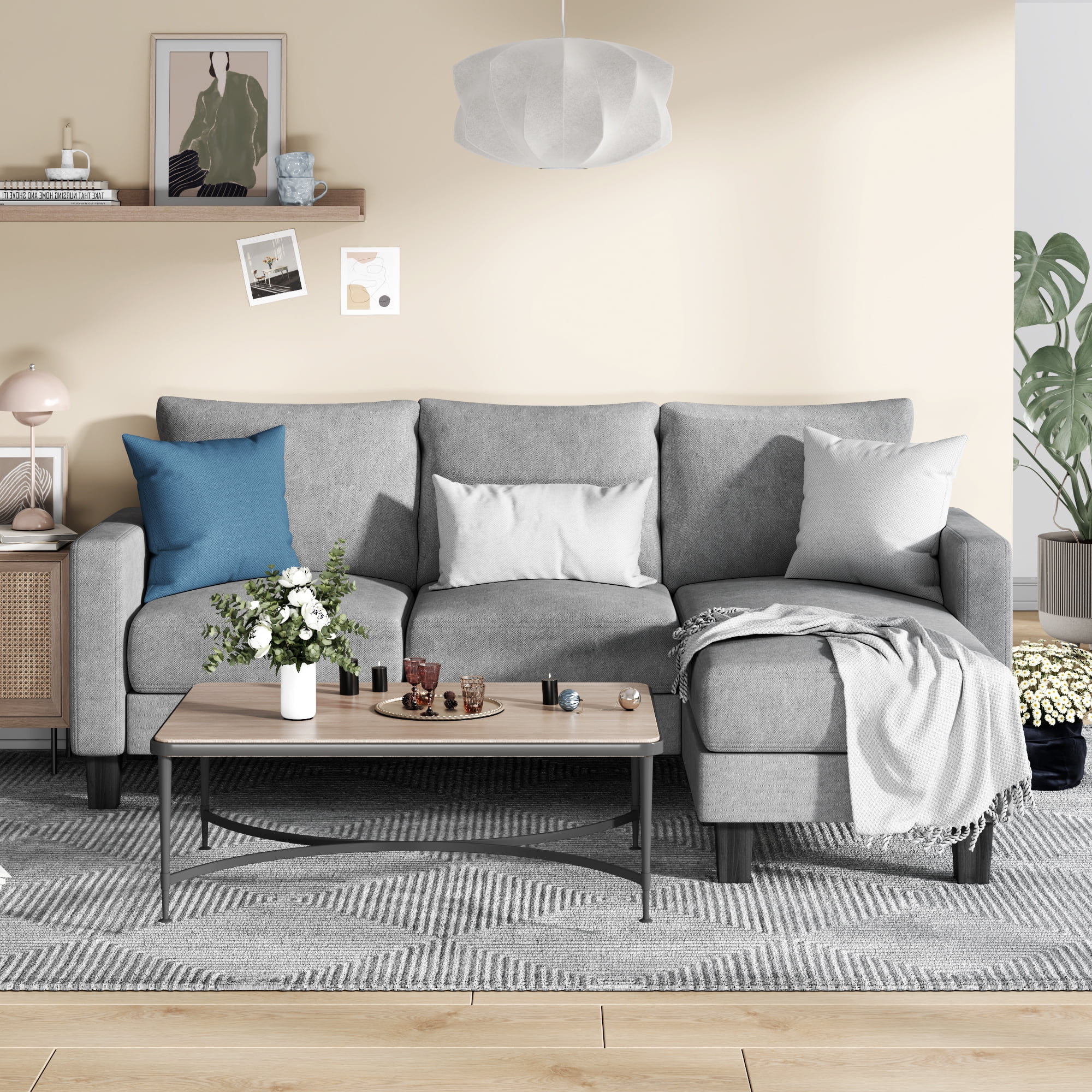 Homall Convertible Sectional Sofa Couch, Modern Linen Fabric L-Shaped Couch 3-Seat Sofa Sectional with Reversible Chaise for Small Living Room, Apartment and Small Space, Dark Gray - Womvr