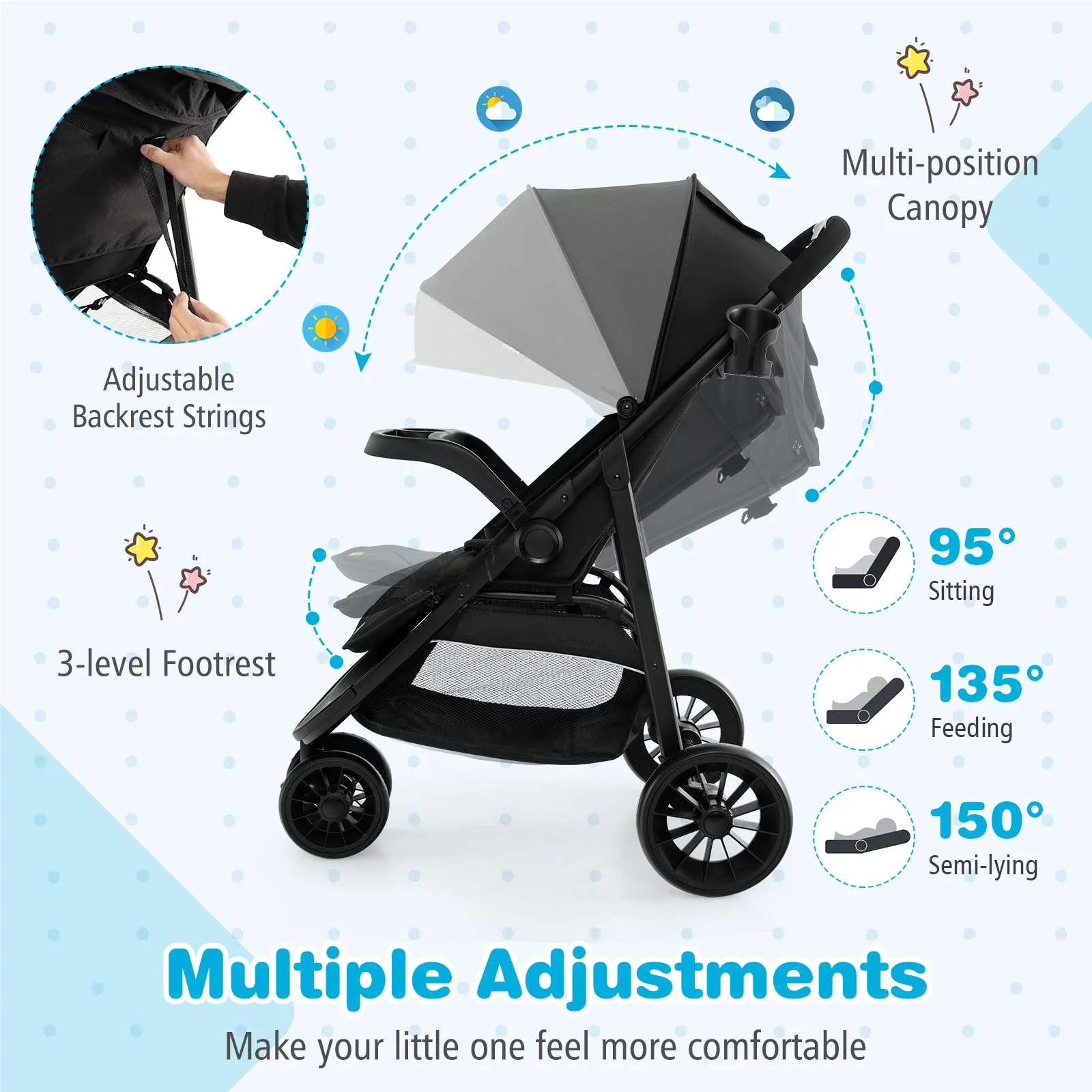 Baby Jogging Stroller Jogger Travel System w/Adjustable Canopy for Newborn Grey - Womvr
