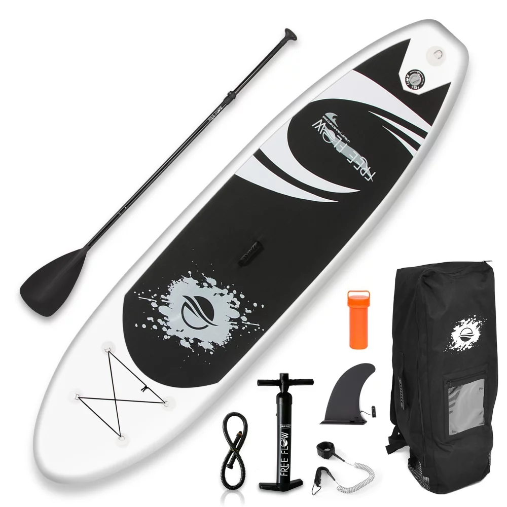 SereneLife 11 Foot Free Flow Inflatable SUP Stand Up Paddle Board Kit, White - Womvr