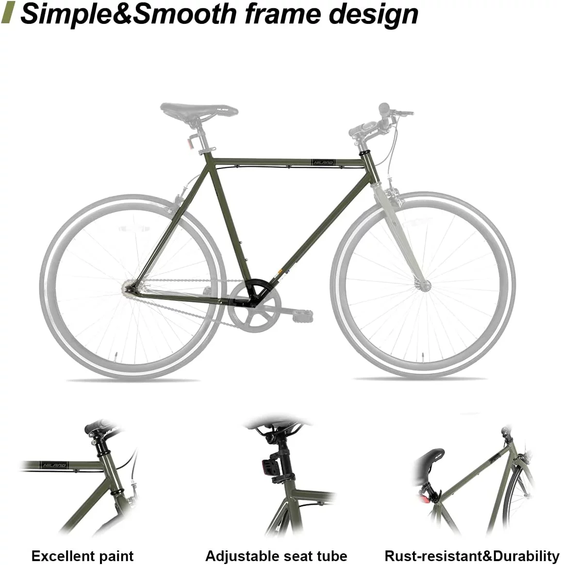 Hiland Road Bike, Single Speed Fixed Gear Bike with 700C Wheels, Commuter Bikes for Mens Womens Adult - Womvr