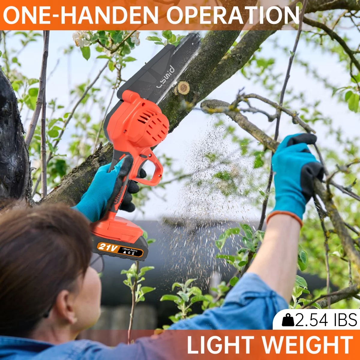 Mini Chainsaw Cordless with 2 Batteries 2 Chains, 2024 Upgrade 6 Inch Best Mini Chain Saw Cordless With Security Lock, Handheld Small Chainsaw for Wood Cutting Tree Trimming, Orange - Womvr