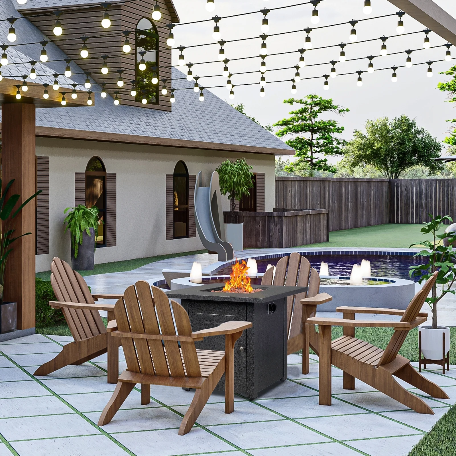 43.3 inch Gas Fire Pit Table, SYNGAR 2-in-1 50,000 BTU Propane Gas Fire Pit Table, Outdoor Propane Fire Pit with Glass Wind Guard, Blue Rocks and Lid, for Patio, Backyard, Garden, Poolside, D4620 - Womvr