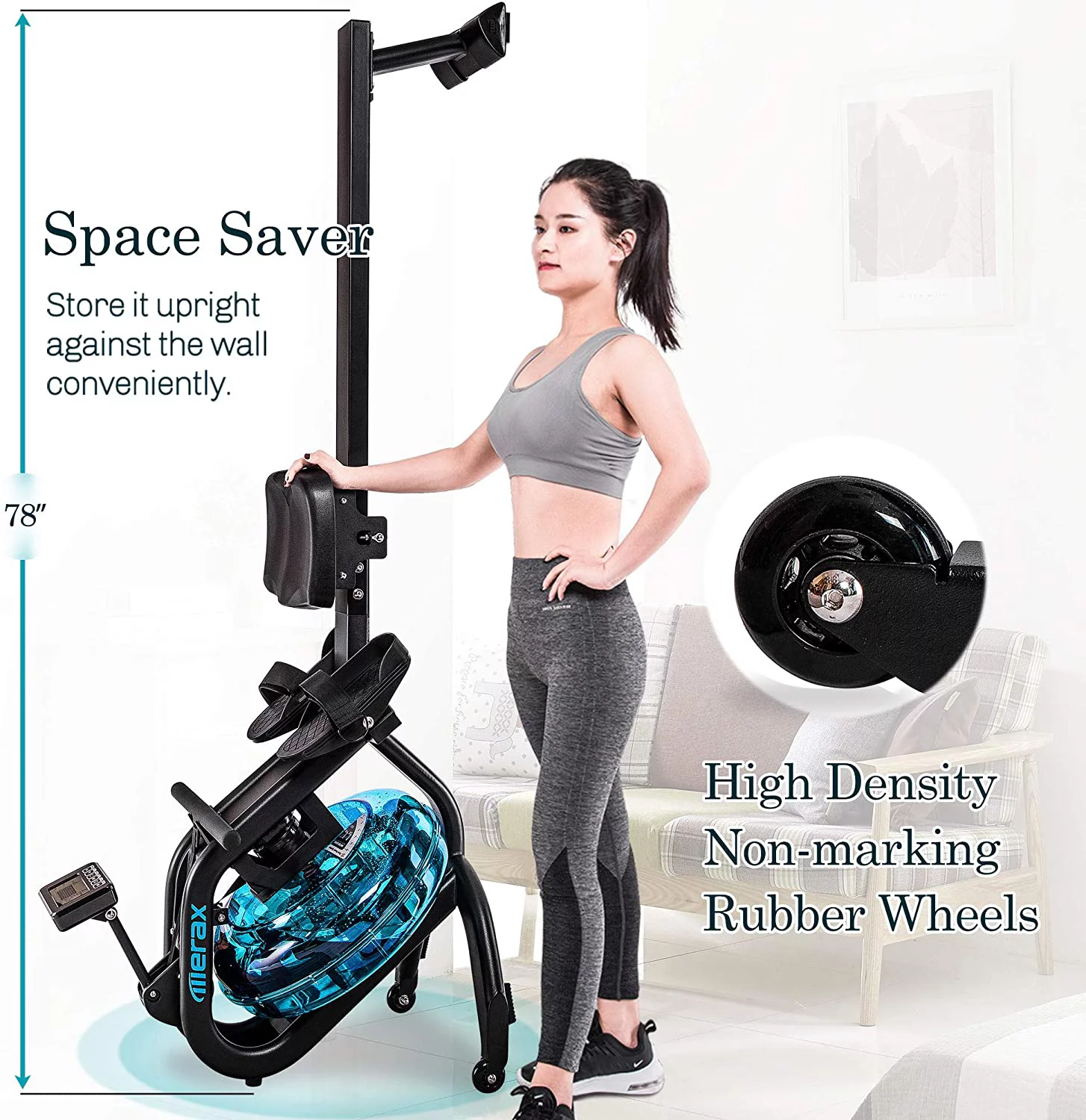 Fitness Rowing Machine Rower Ergometer, with 12 Levels of Adjustable Resistance, Digital Monitor - Womvr